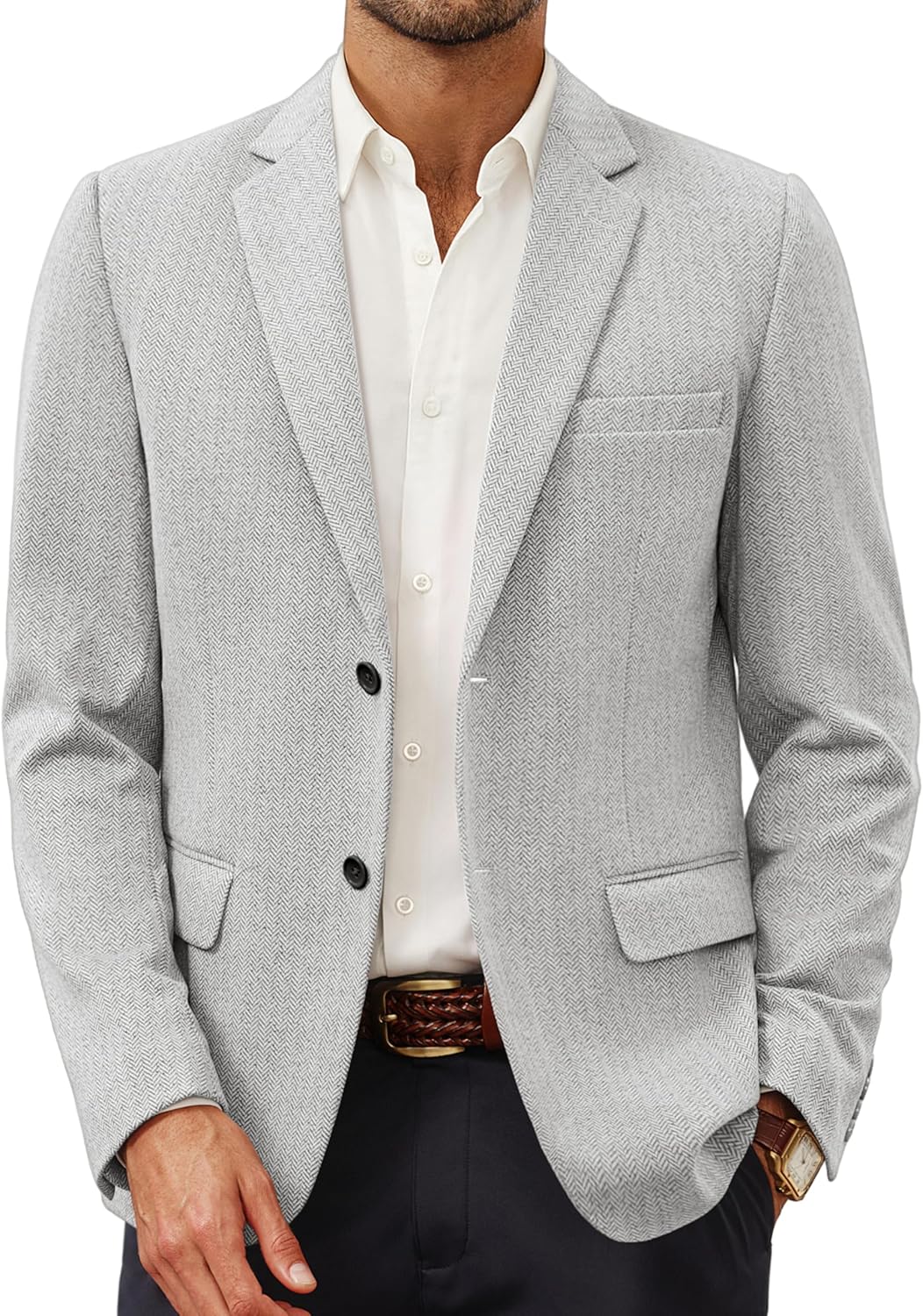 PJ PAUL JONES Men's Herringbone Blazer Jacket Lightweight Casual Knit Sport Coat