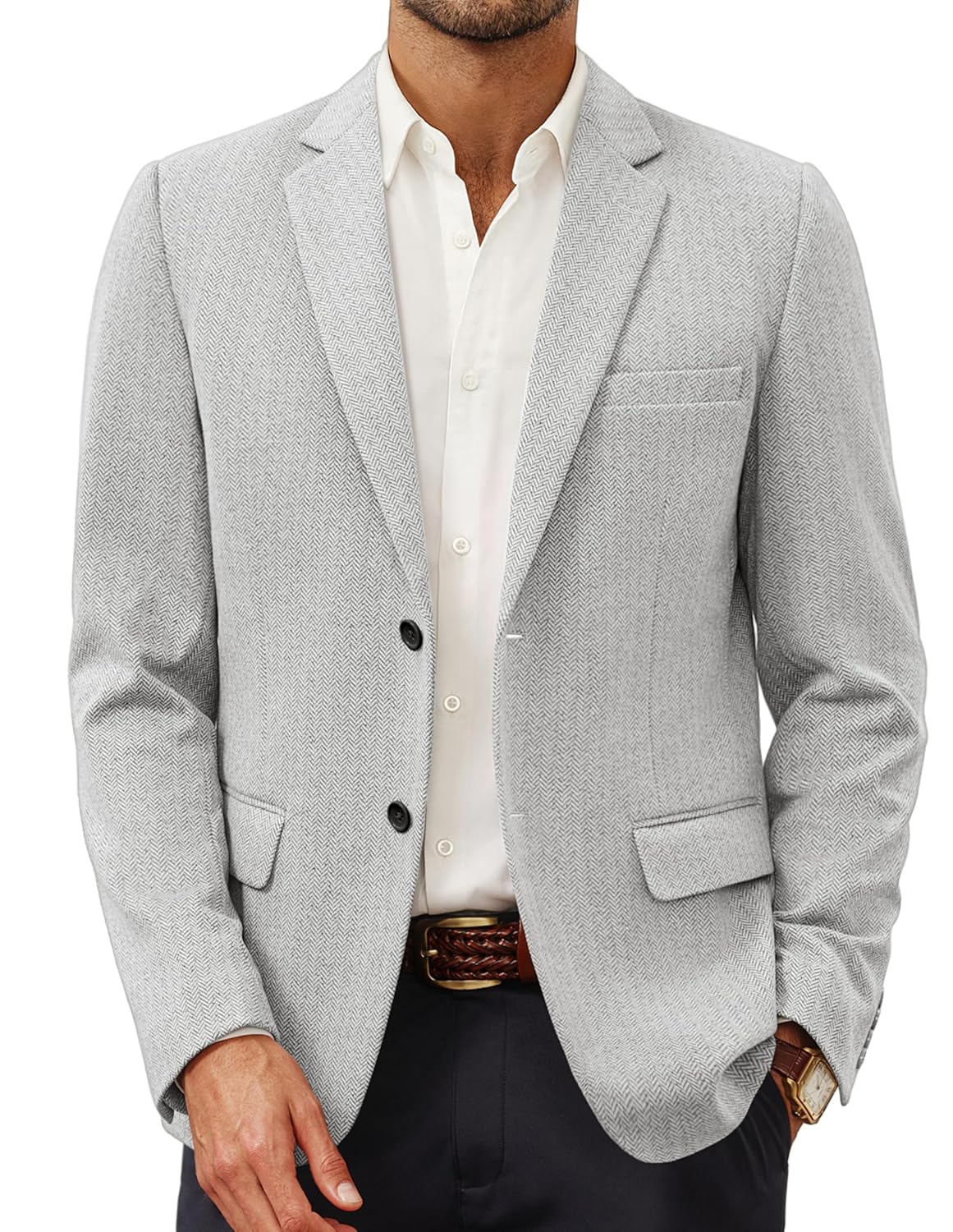 PJ PAUL JONES Mens Herringbone Blazer Jacket Lightweight Casual Knit Sport Coat