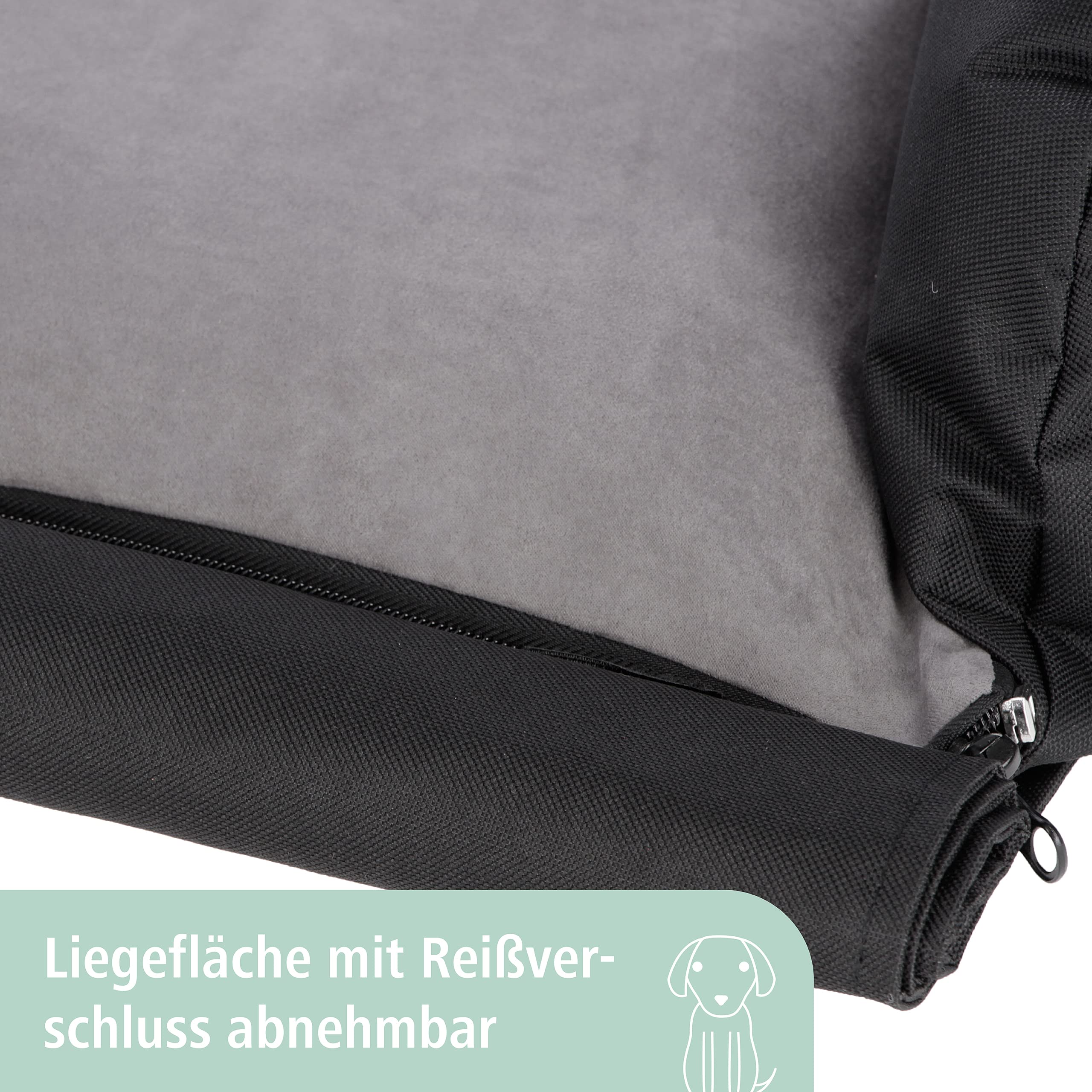 Kerbl Pet Hundebett / Hundekissen für Kofferraum, Gepolsterte Liegefläche waschbar, Schutz vor Schmutz & Kratzern, Mit Stoßstangenschutz, Schwarz/Grau, 80x60x15 cm