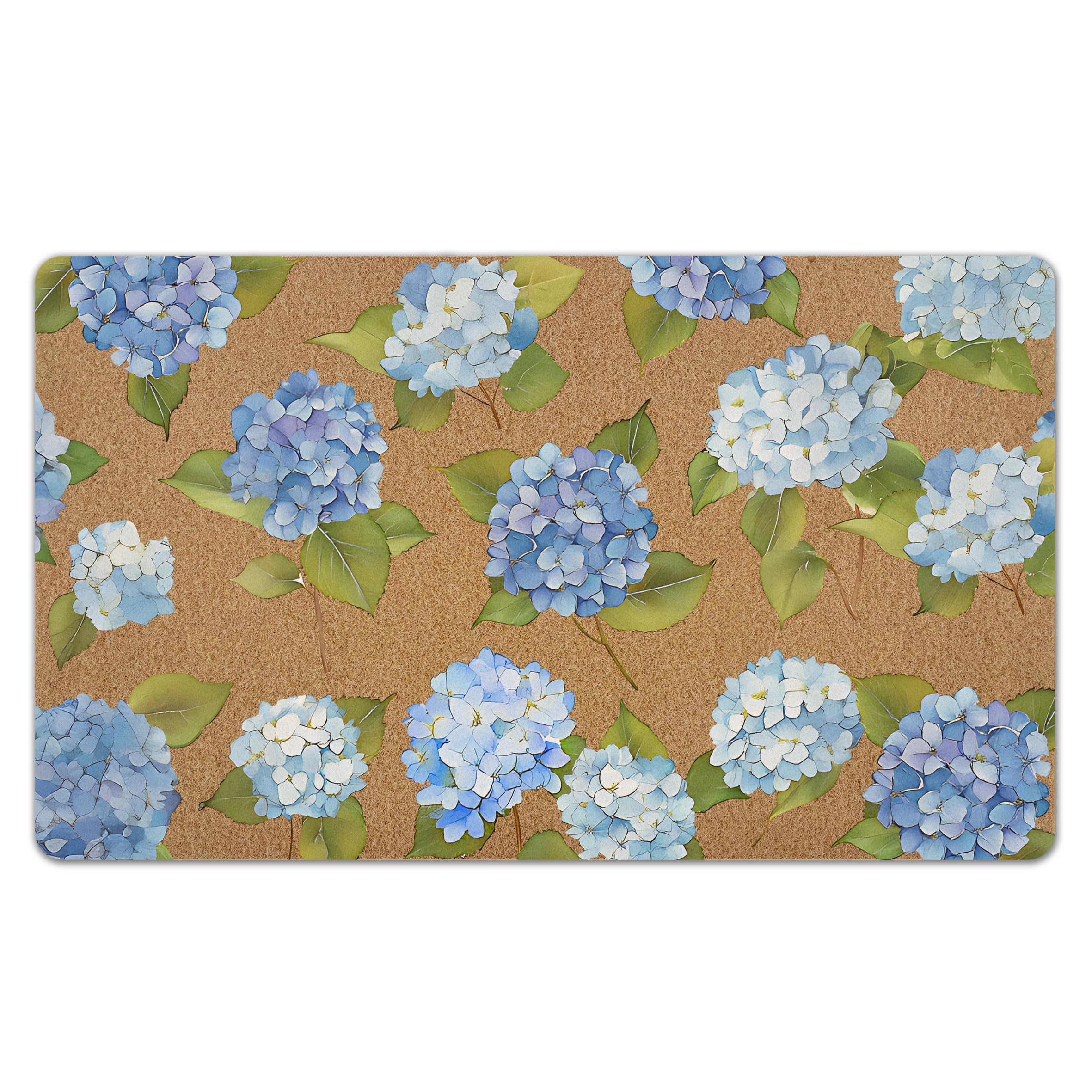Photo 1 of KFXHANGD Blue Hydrangea Floral Door Mat, Hydrangea Flower Decorative Front Door Mat Outside Entrance, Blue Hydrangeas Artificial Coir Doormat Rugs for Indoor Porch Patio Entryway Entry, 17x30 in