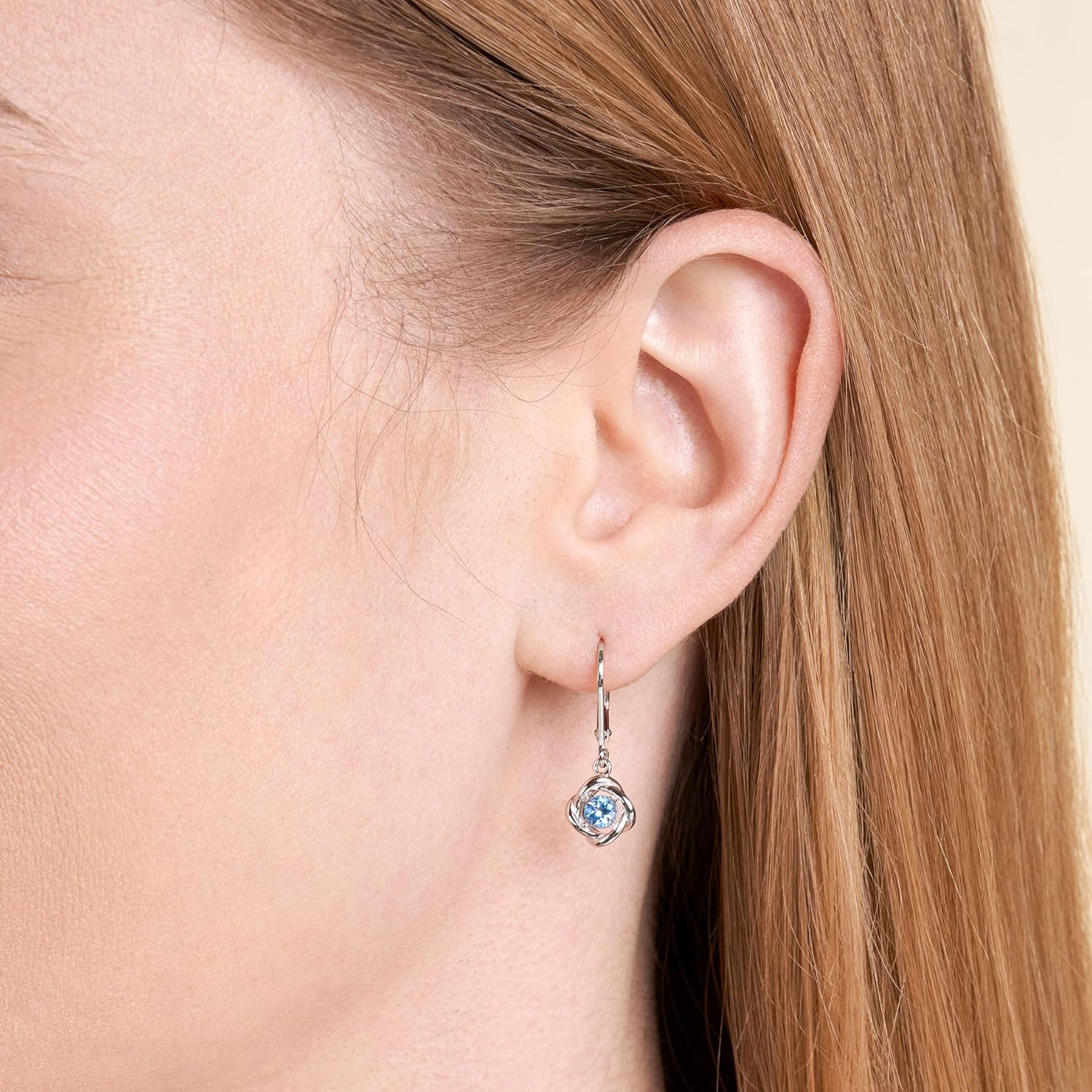 MORGAN & PAIGE .925 Sterling Silver Rhodium Plated Love Knot Birthstone Leverback Dangle Earrings for Women - Choice of Birthstone, Hypoallergenic Earrings for Women, Jewelry Gifts For Her