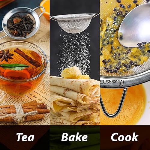 Miniatura 4 de Makerstep Colador de malla pequeño de 3.4 pulgadas, acero inoxidable, tamiz de malla con mango aislado, tamiz para arroz, quinua, café y té