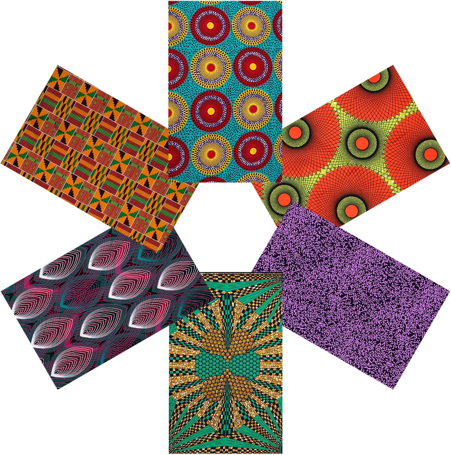 6 Pcs African Print Cotton Half Yard Bundle, 18 x 44 Inch No Repeat Kente Cloth Ankara Precut Fabric for Quilting, Sewing, Patchwork and Home Decor
