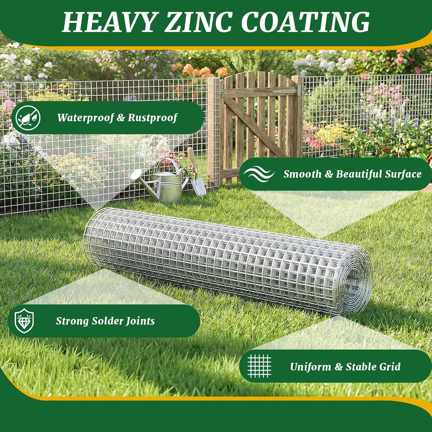 16in x 100ft 19 Gauge Hardware Cloth 1/2 Inch Mesh Roll - Galvanized Chicken Wire Fencing for Garden Fence, Poultry Netting, Gopher Barrier, Animal Cage Screen, Chicken Wire Craft Projects