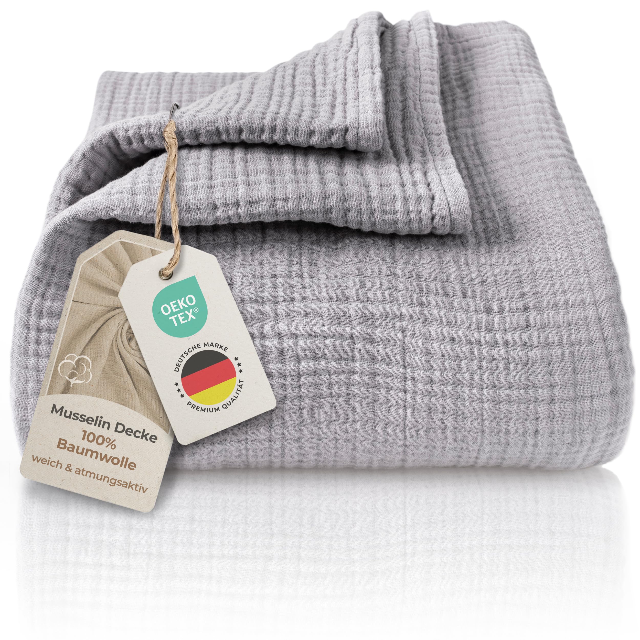 LAYNENBURG Colcha de Muselina Premium 220 x 240 cm - 100% algodón - Manta de algodón Extra Suave como Manta acogedora, Manta de Cama, Manta de sofá, Manta de sofá (Gris)