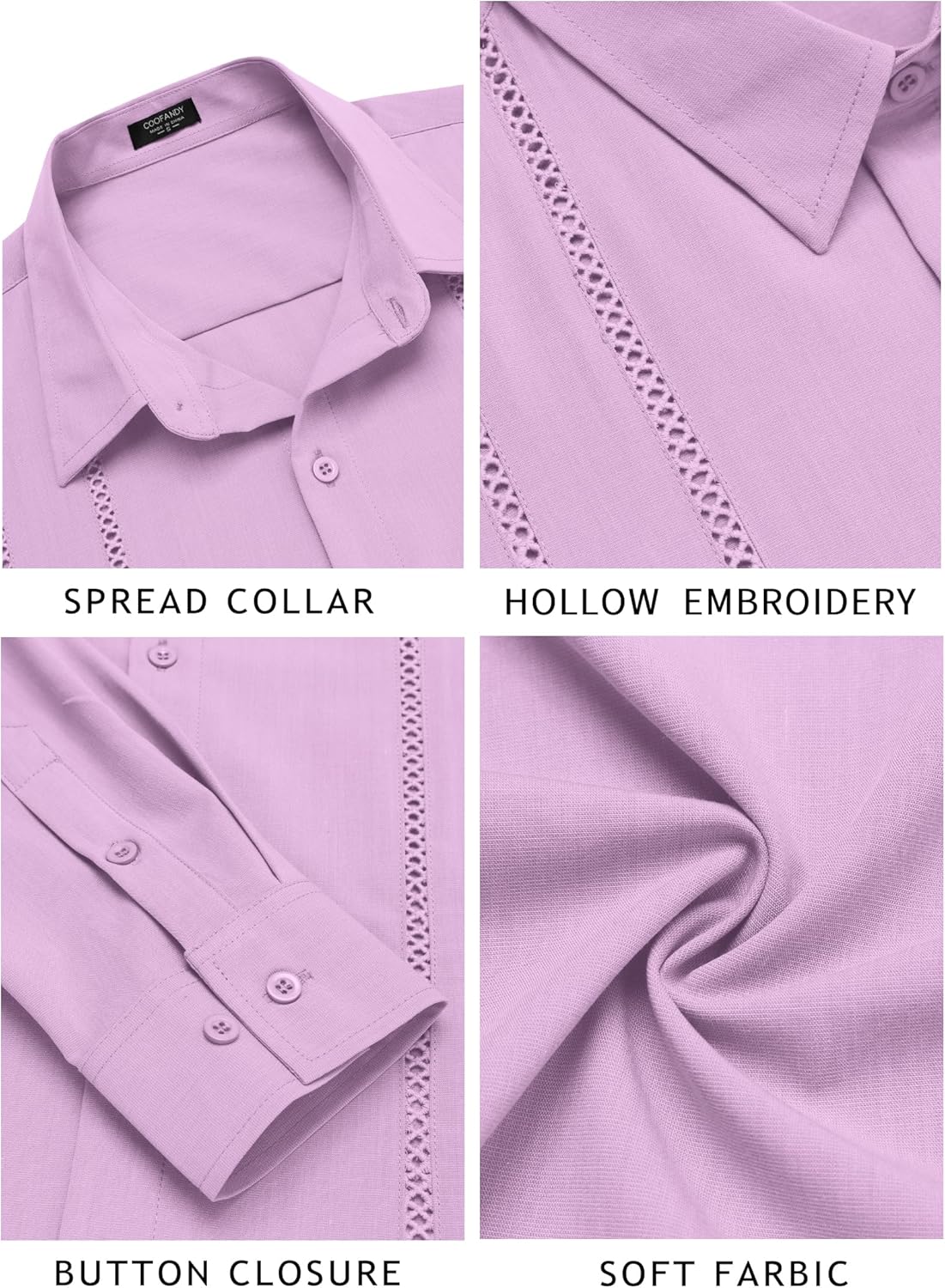 COOFANDY Mens Cuban Guayabera Shirt Casual Button Down Shirts Long Sleeve Summer Beach Shirts - Image 5