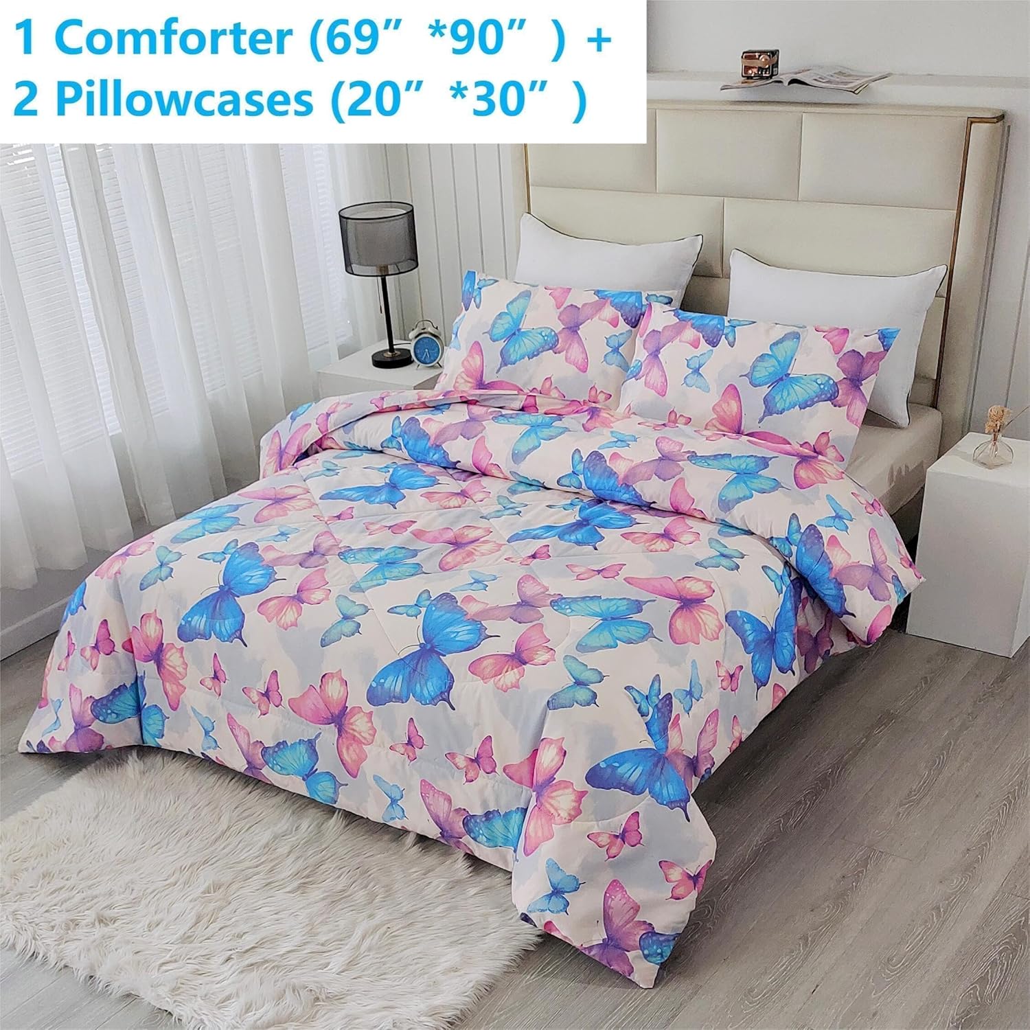 SDIII 3PCS Colorful Butterfly Comforter Set Twin, Soft Microfiber Lightweight Butterfly Comforter Twin, Butterflies Bedding for Girls Boys Kids Teens - Image 3
