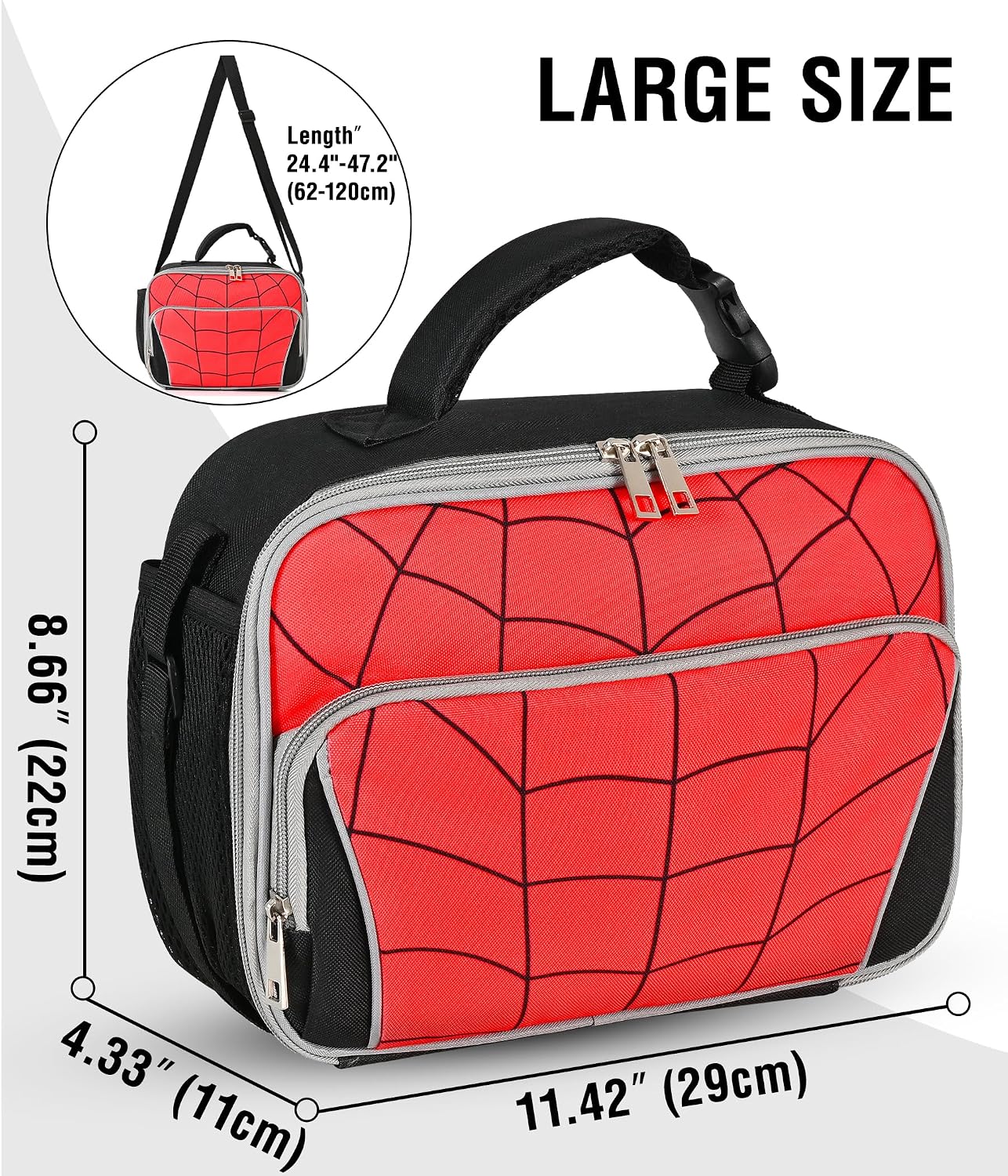 Boys Lunch Box,Kids Spider Insulated Lunch Bag with Water Bottle Holder&Shoulder Strap,School Thermal Cooler Lunchbox for Boys Teens