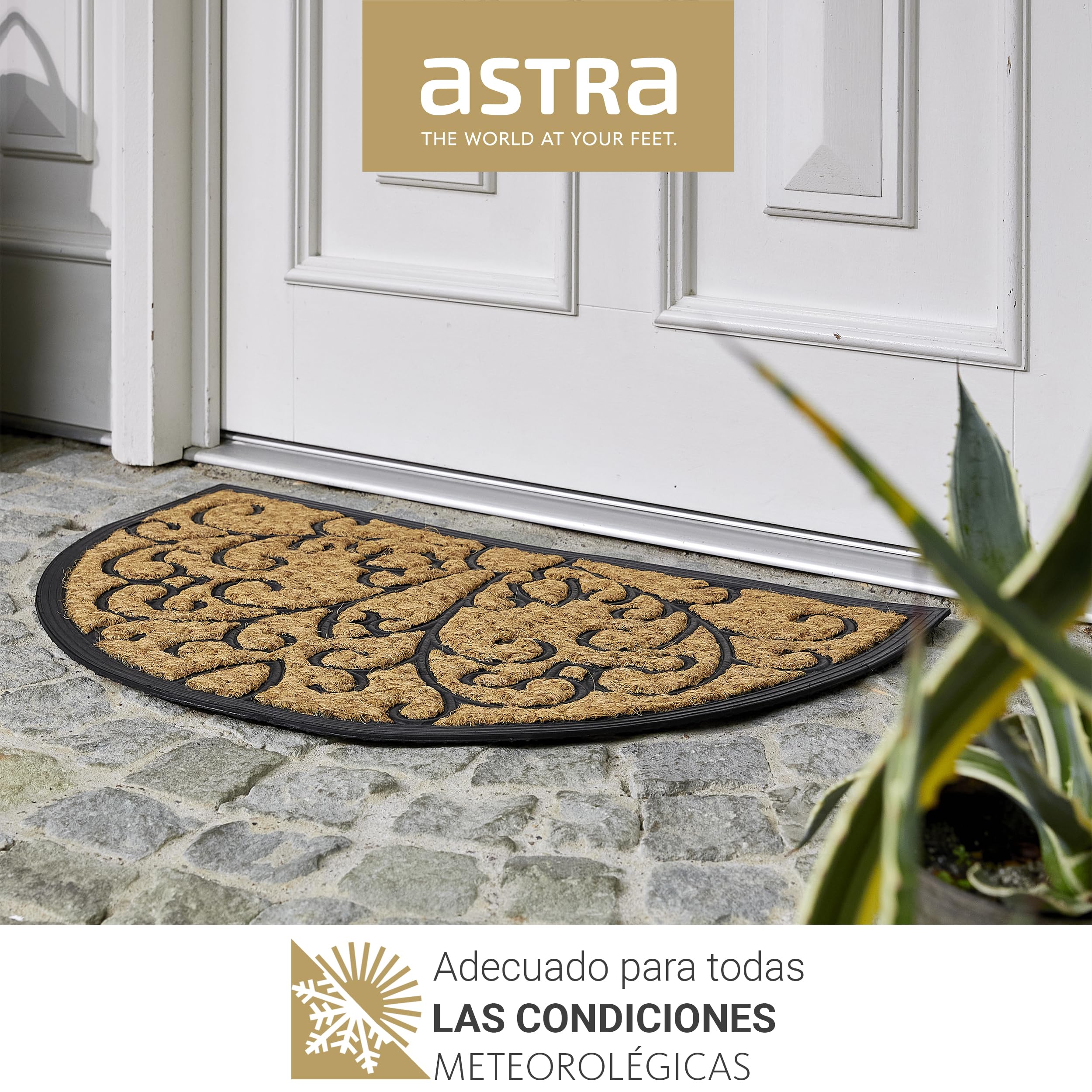 Astra Felpudo de Exterior Antideslizante Resistente a la Intemperie - Coco Deluxe Felpudo de Goma y Coco Antibacteriano - atrapa Suciedad 45x75 cm Set de 2 Relieve Media caña