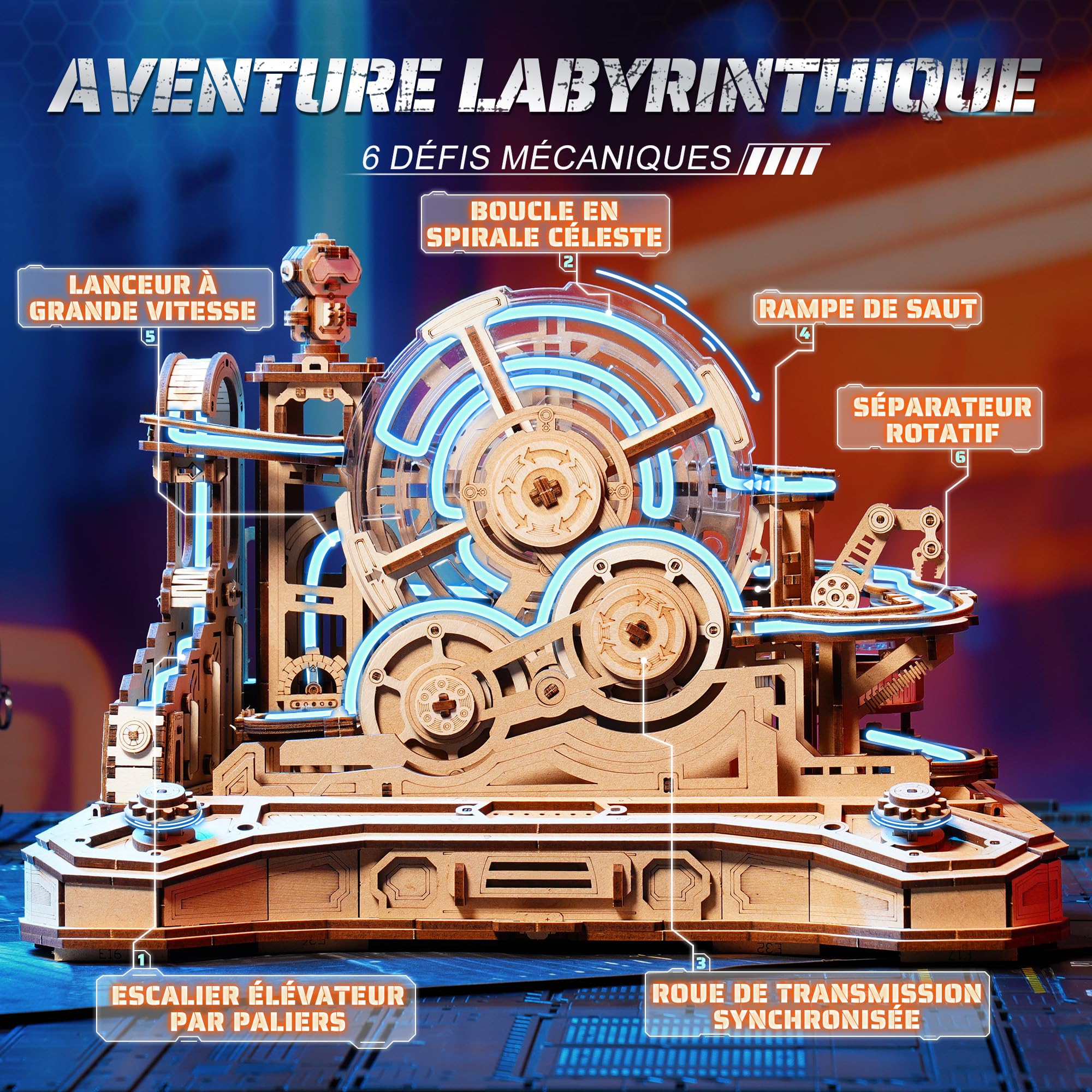 ROBOTIME Puzzle 3D en Bois Gear Ball Challenge – Kit Labyrinthe Mécanique 653 pièces, STEM Adultes Ados, Design Manette de Jeu EGC01