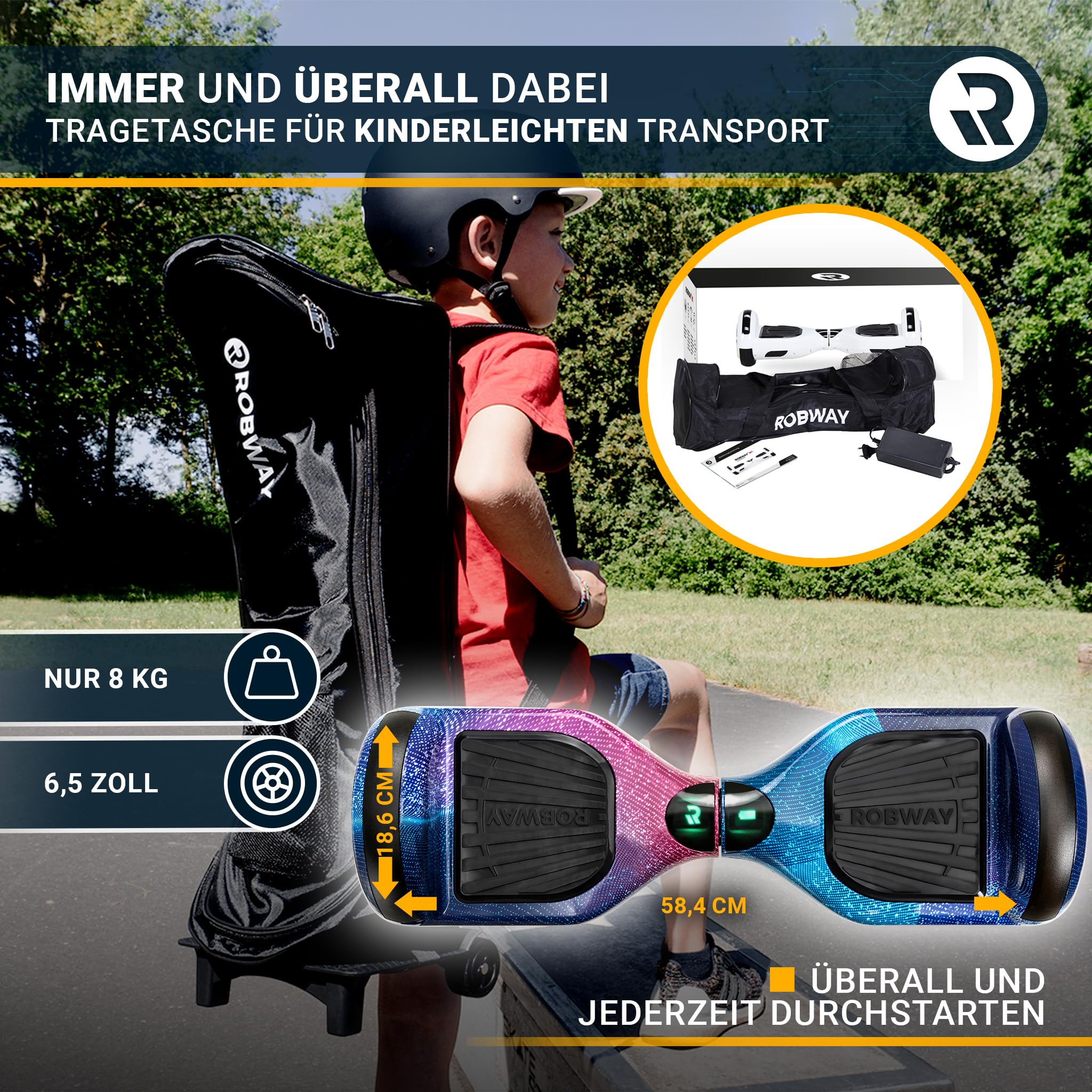 Robway W1 Hoverboard | 𝐃𝐀𝐒 𝐎𝐑𝐈𝐆𝐈𝐍𝐀𝐋 ® Hoverboards für Kinder Jugendliche & Erwachsene - APP Steuerung - 𝟮 x 𝟯𝟓𝟬 Watt Motoren - Self-Balance Funktion - Bluetooth