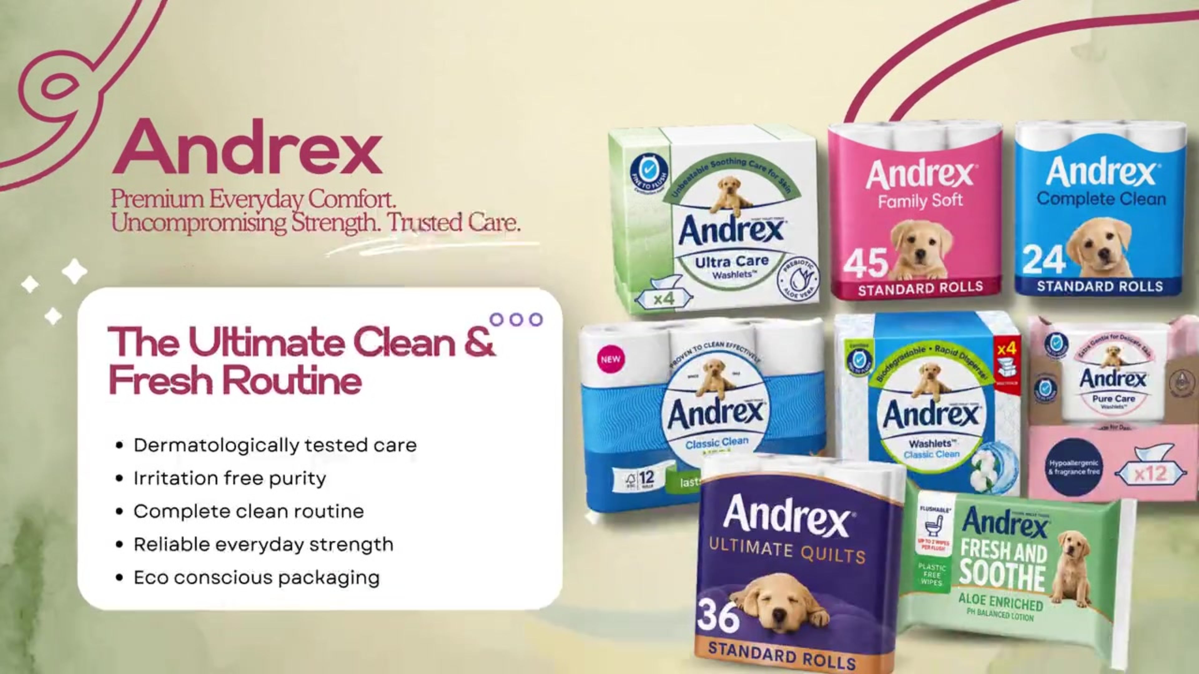 Andrex Complete Clean Toilet Roll - 24 Mega Toilet Rolls | = 36