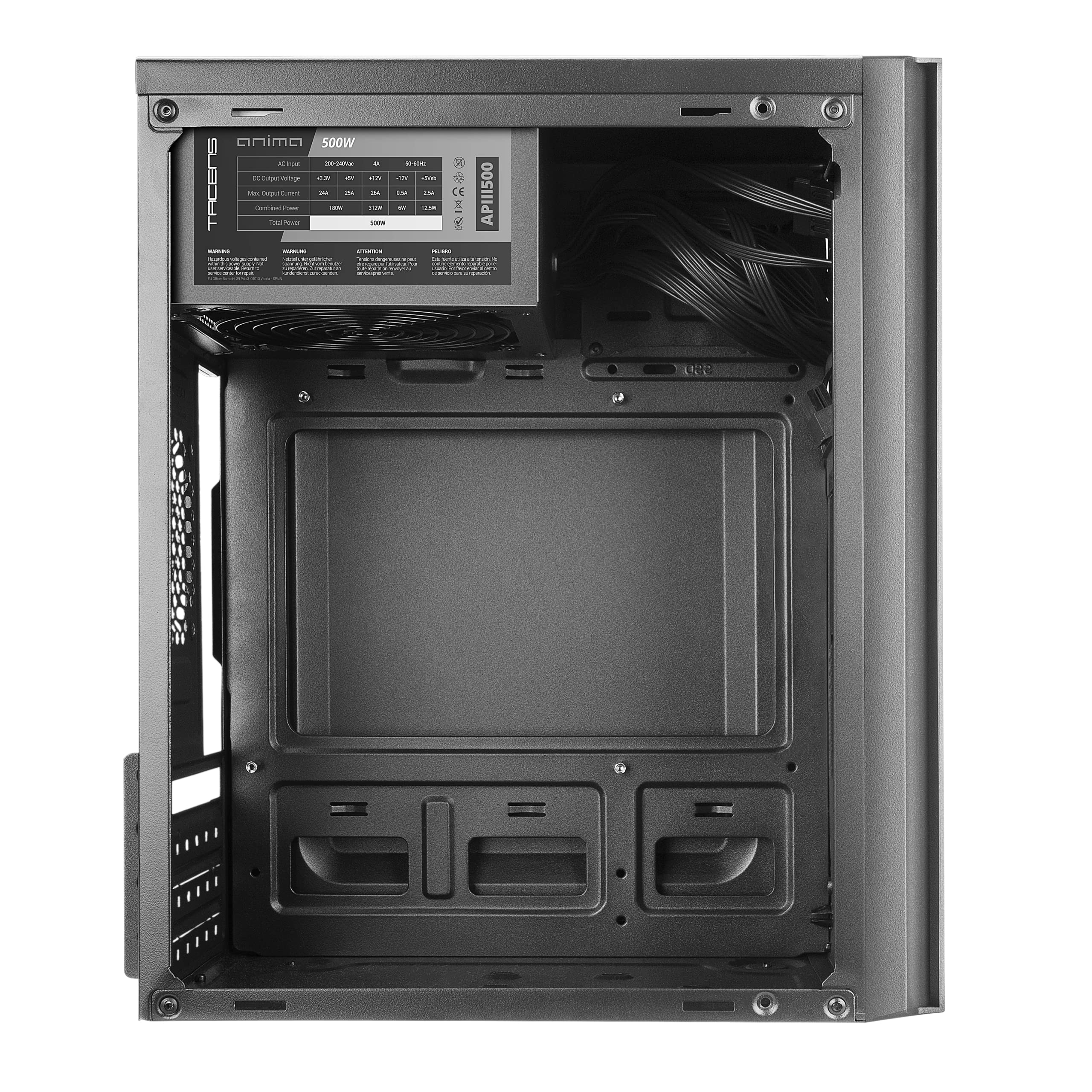 Tacens Anima AC6500, Boîtier PC Micro ATX Compact, Refroidissement par Mailles en Façade, Alimentation 500W, USB 3.0, Noir