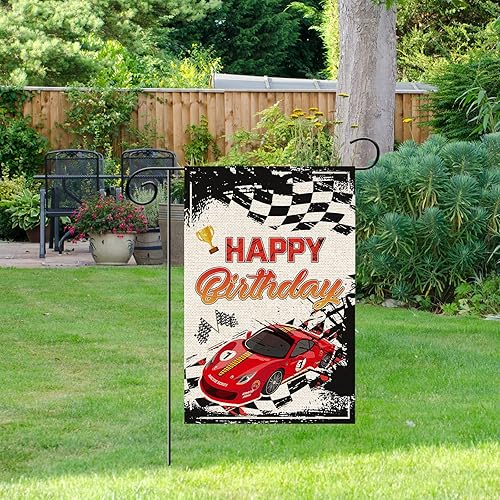Miniatura 7 de Bandera de jardín de feliz cumpleaños, arpillera vertical de doble cara, fiesta de cumpleaños para niños y niñas, decoración al aire libre para