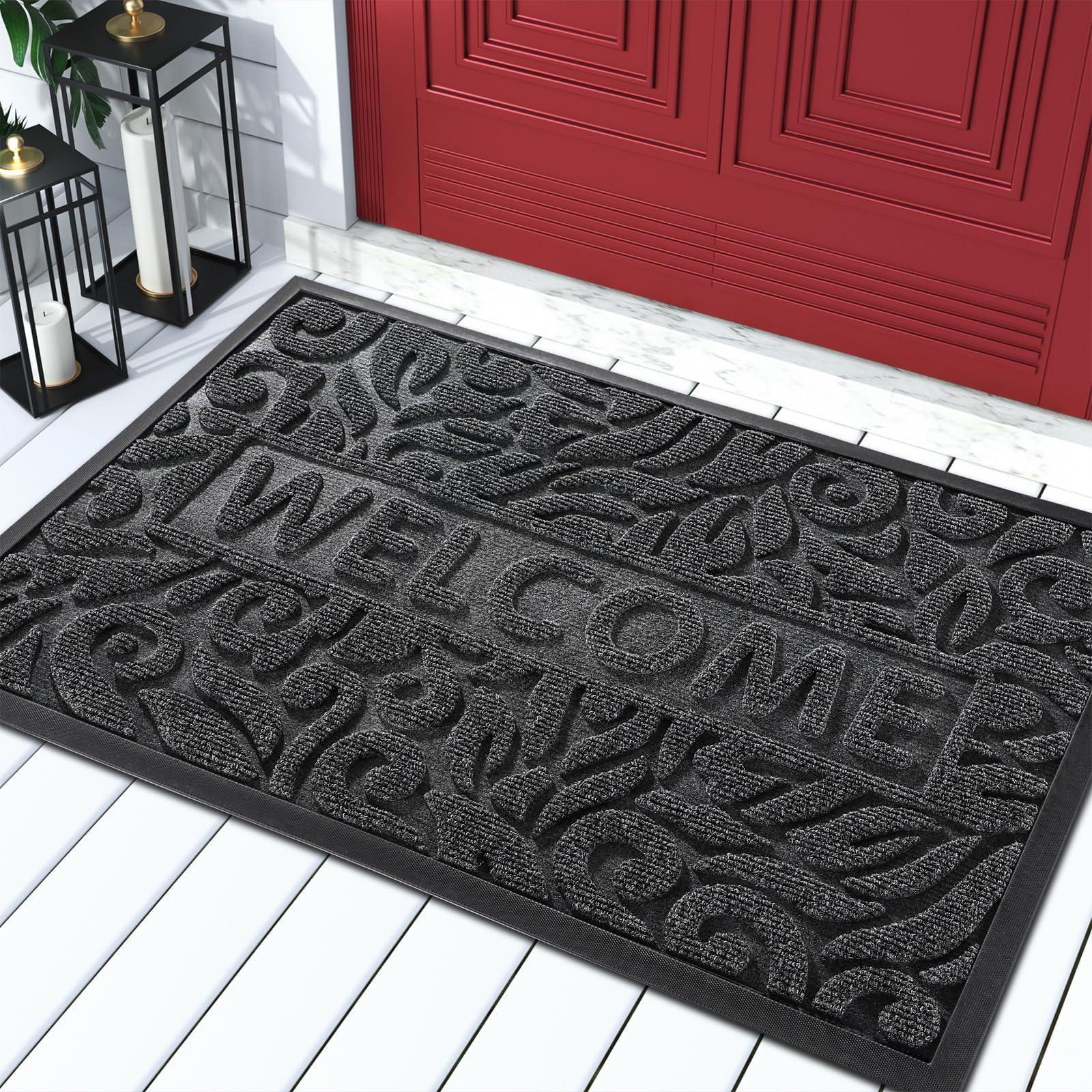 Yimobra Welcome Mat Outdoor 29.5x17, Waterproof Non-Slip Outdoor Mats for Front Door Outside Entrance, Low-Profile Entryway Mat Indoor for Garage
