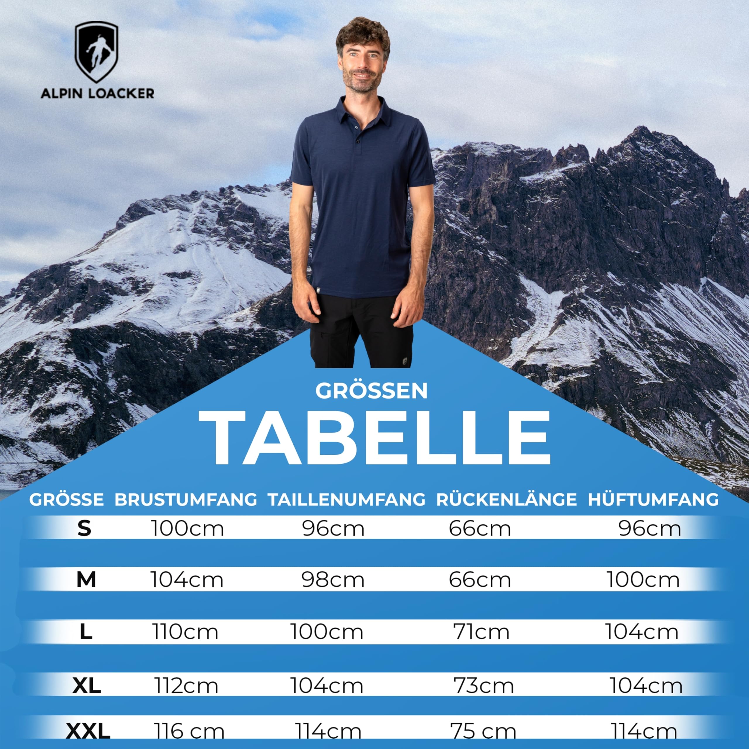 ALPIN LOACKER Merino Polo T-Shirt Herren Kurzarm Antischweißshirt Thermooberteil atmungsaktiv