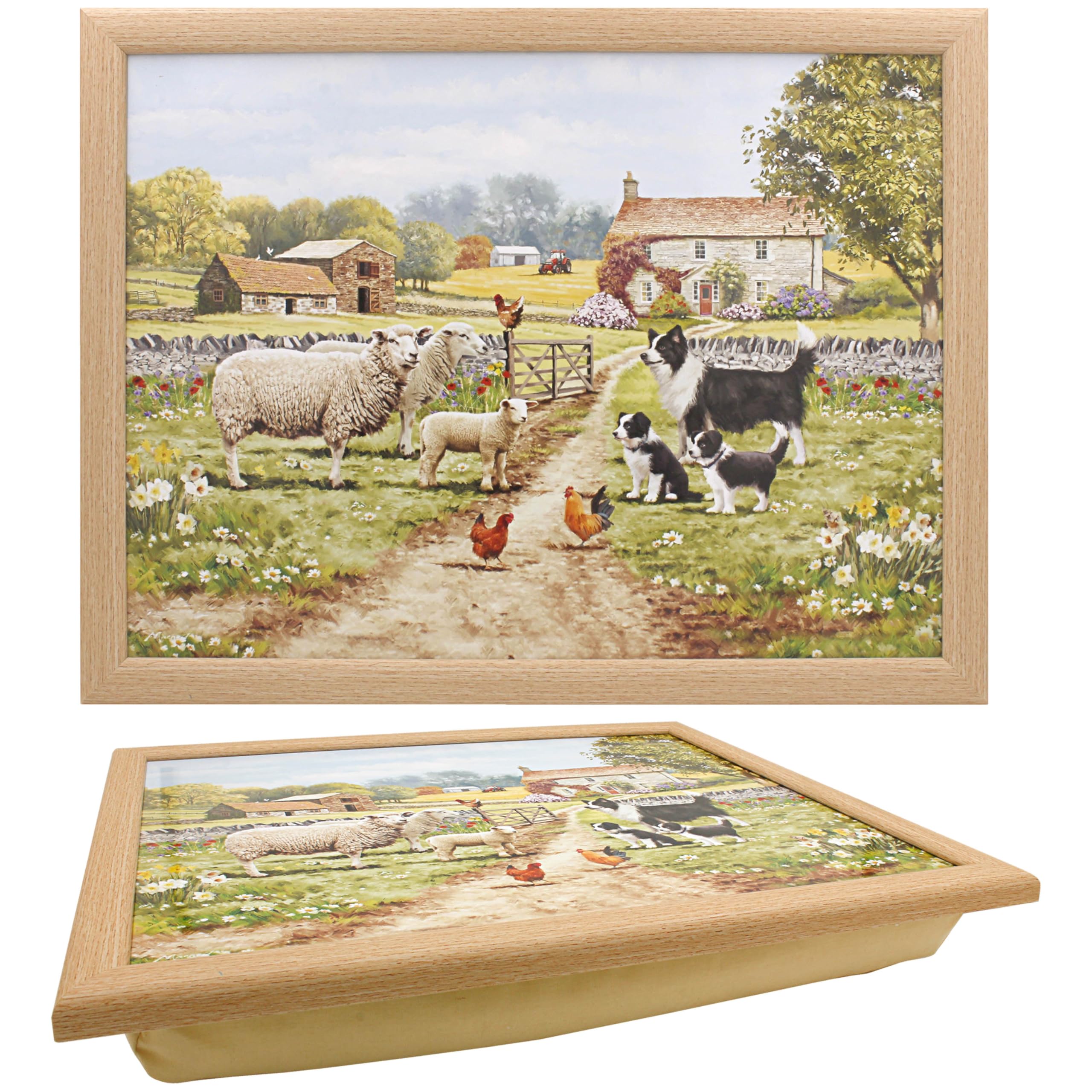 The Leonardo Collection Macneil Collie & Sheep Wooden Kitchenware Collie & Sheep Laptray For Food Serving | Comfortable Lap Trays With Bean Bag Cushion | Durable Lap Trays For Eating On Lap For Adults