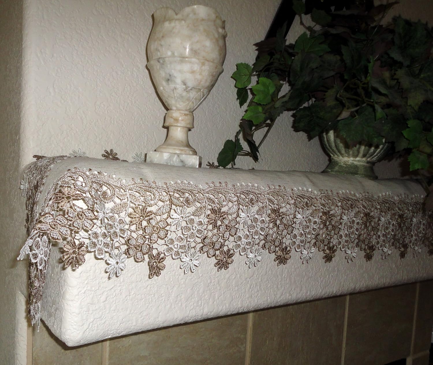 Sophisticated Floral Lace Dresser Scarf 65" Neutral Earth Tones or Mantel Scarf Table Runner