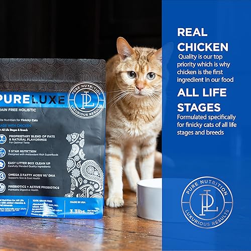 Miniatura 2 de PURELUXE Alimento para gatos sin granos y gluten, Finicky Cat Elite Nutrition, pollo, garbanzos y salmón, para todas las etapas de la vida y razas,