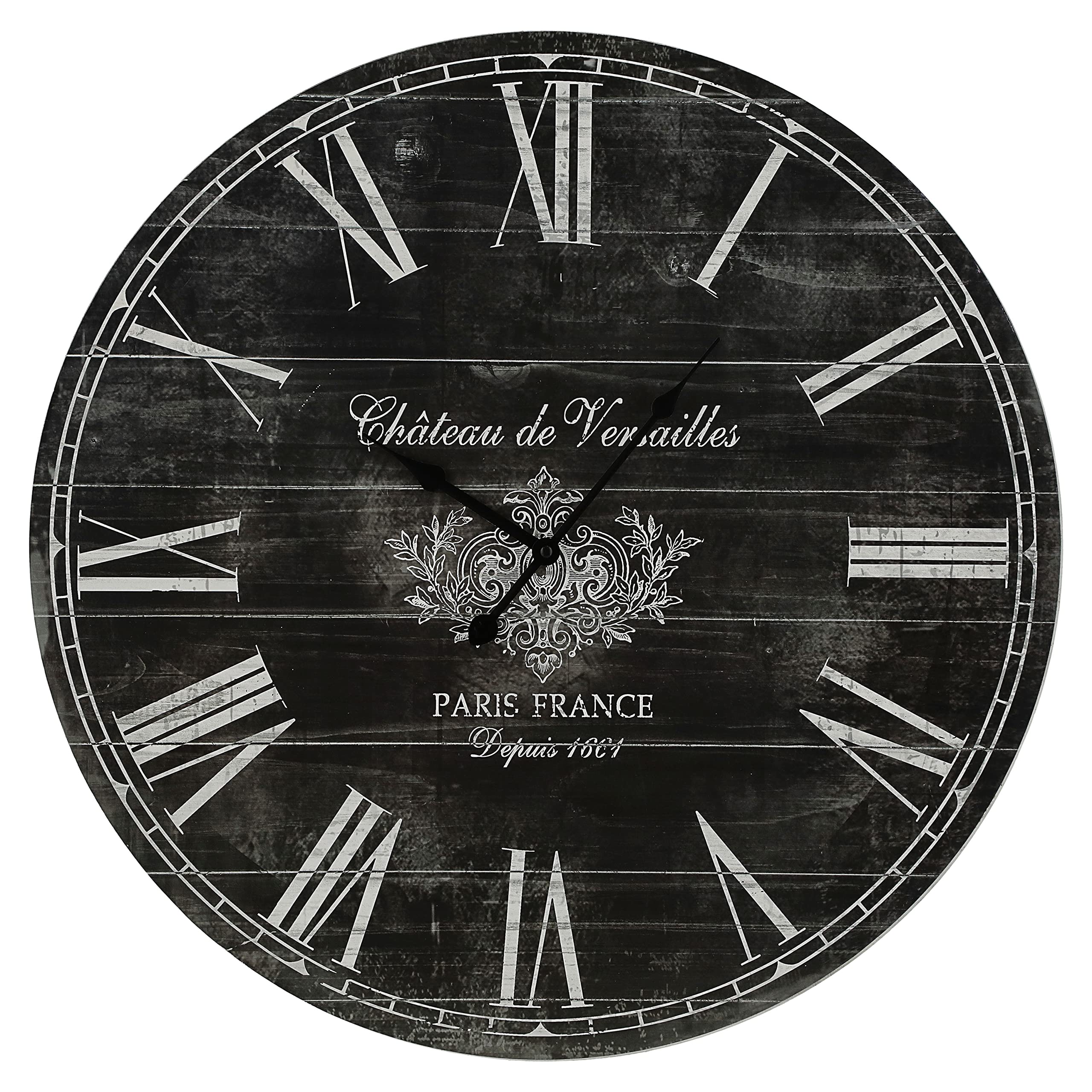 Horloge murale XL vintage - Diamètre : 60 cm - En MDF - Fonctionne avec piles - Montre design shabby chic (1 horloge murale XL noir)