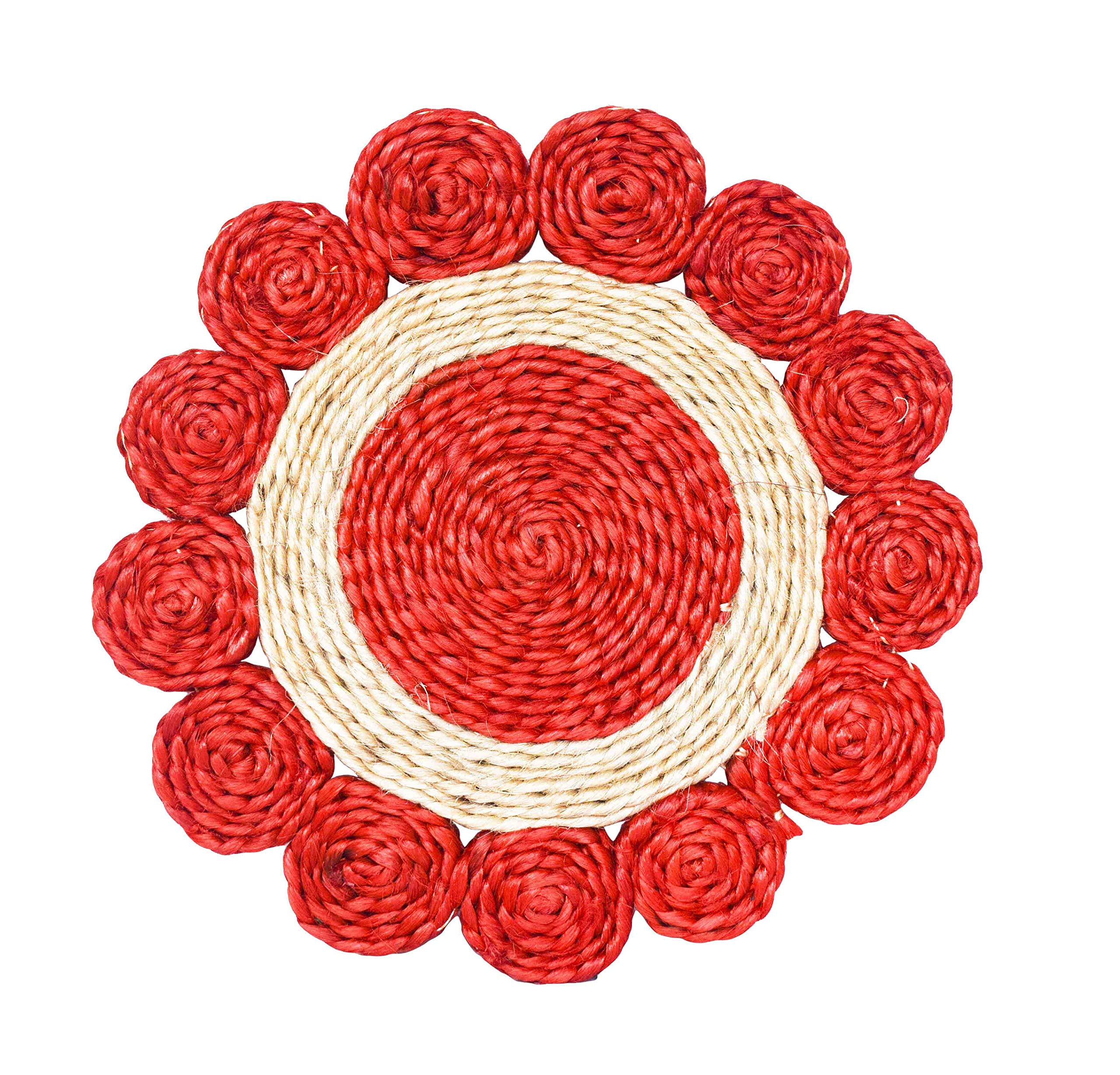 Jute Coin Placemats, Red, 12 Inch, Set of 2
