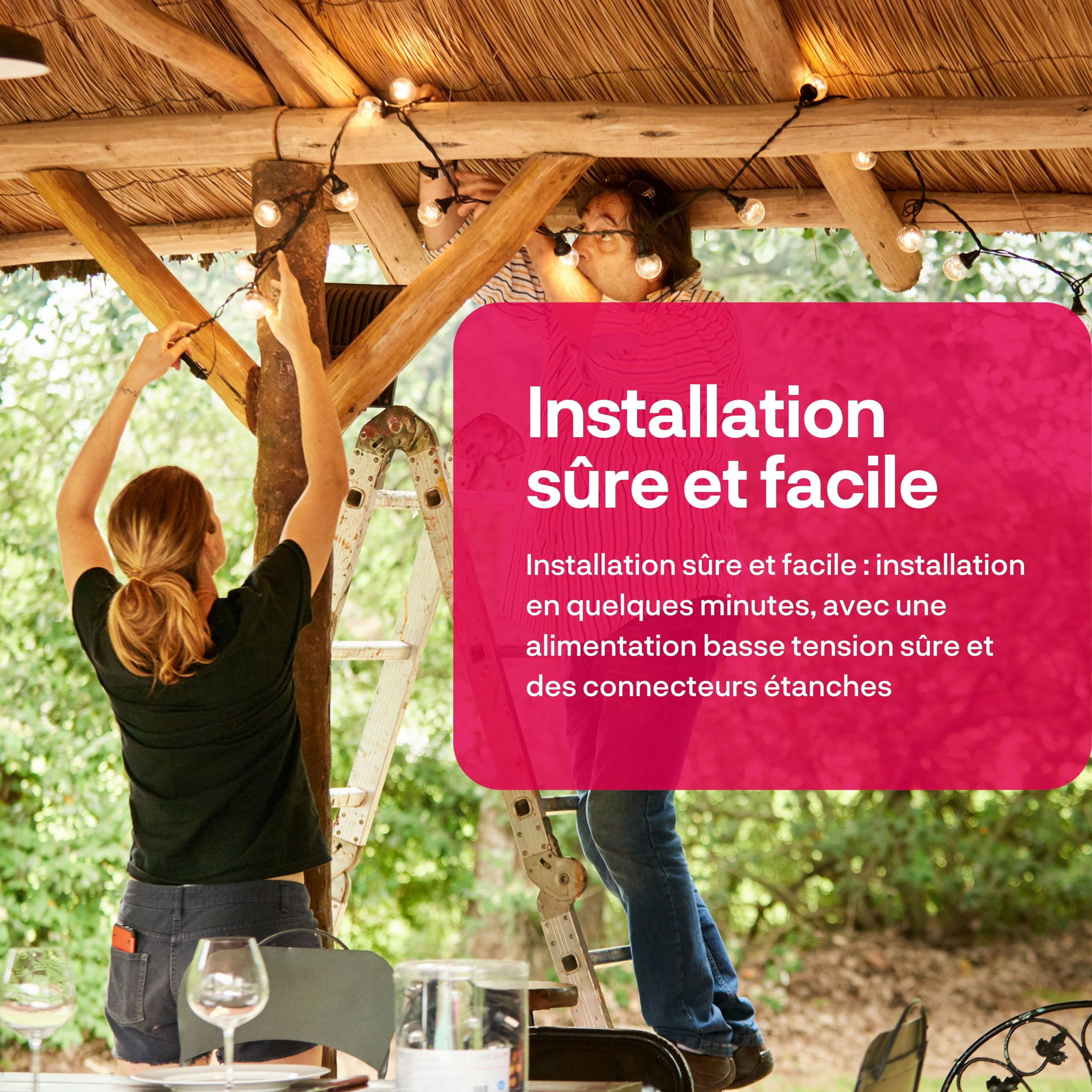 innr Guirlande Lumineuse Exterieure Extension 4m, pour kit de base OLS 210 | Blanc Chaud, 2200K, 8 ampoules LED connectées, Luminaire Intensité Variable, étanchéité IP65