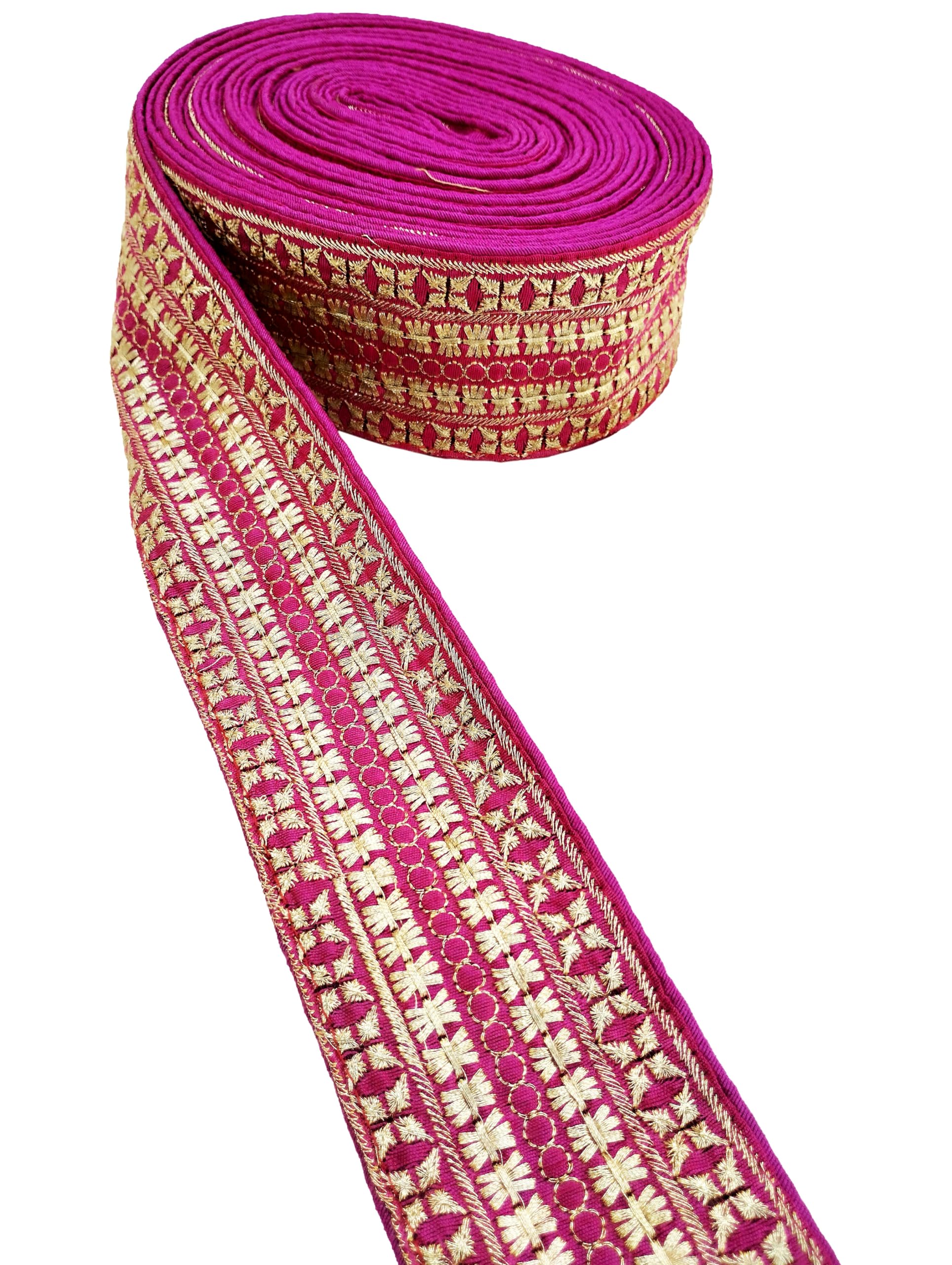 FRIJVEN Embroidery Gold Work Design Lace Border Falls for Saree, Kurti, Dresses, Bandhani, Lehenga, Decorative Ribbon (7 cm Width) (4.5 Meter, Pink) (B0D79FXBZW) Amazon Price History, Amazon Price Tracker