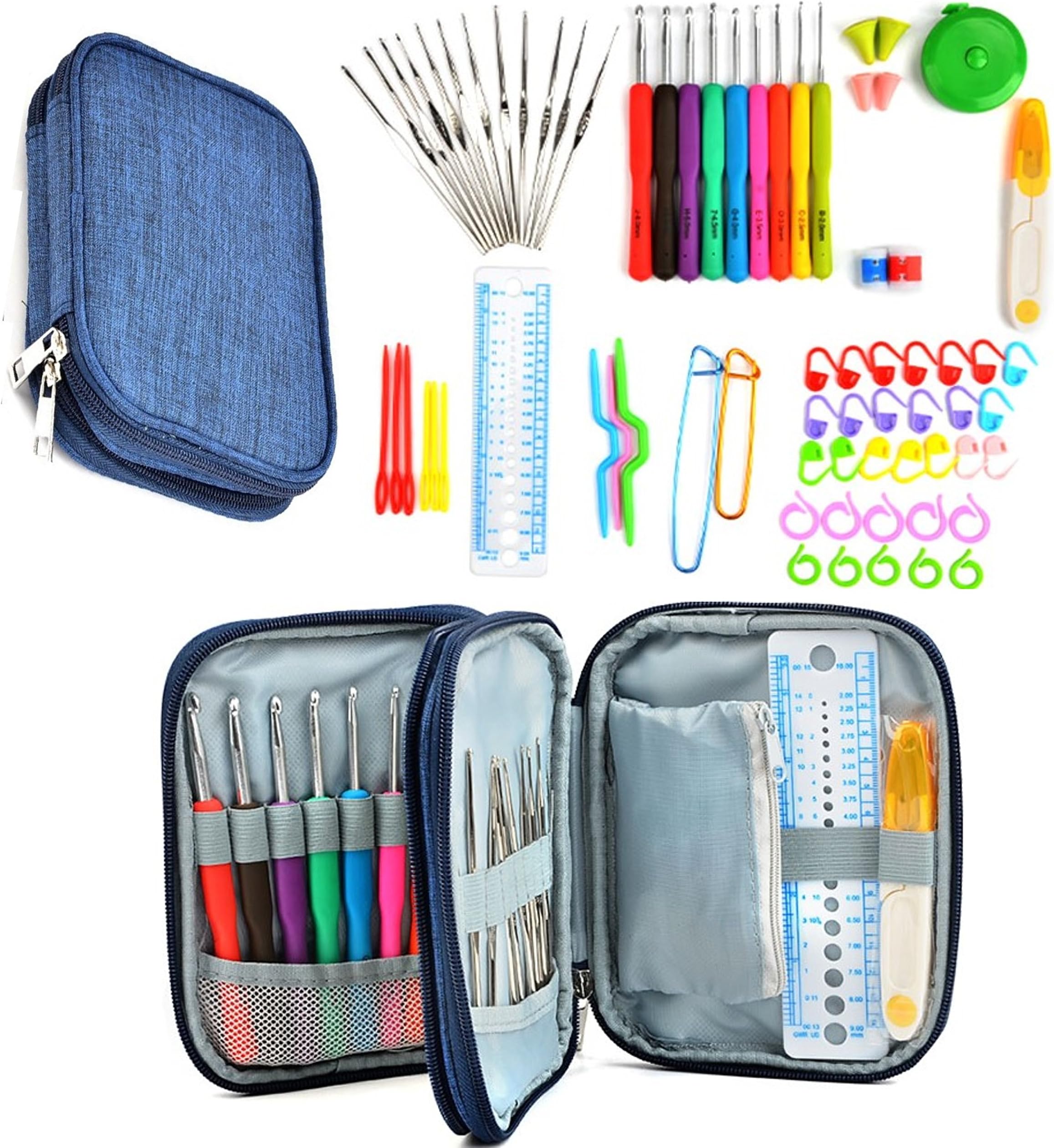 Crochet Hooks Set SUNMI Ergonomic Crochet Hooks Silicon Grips Handle with No Hand Pain! 72 Knitting Tool Accessories Crochet Kit with Sturdy Case