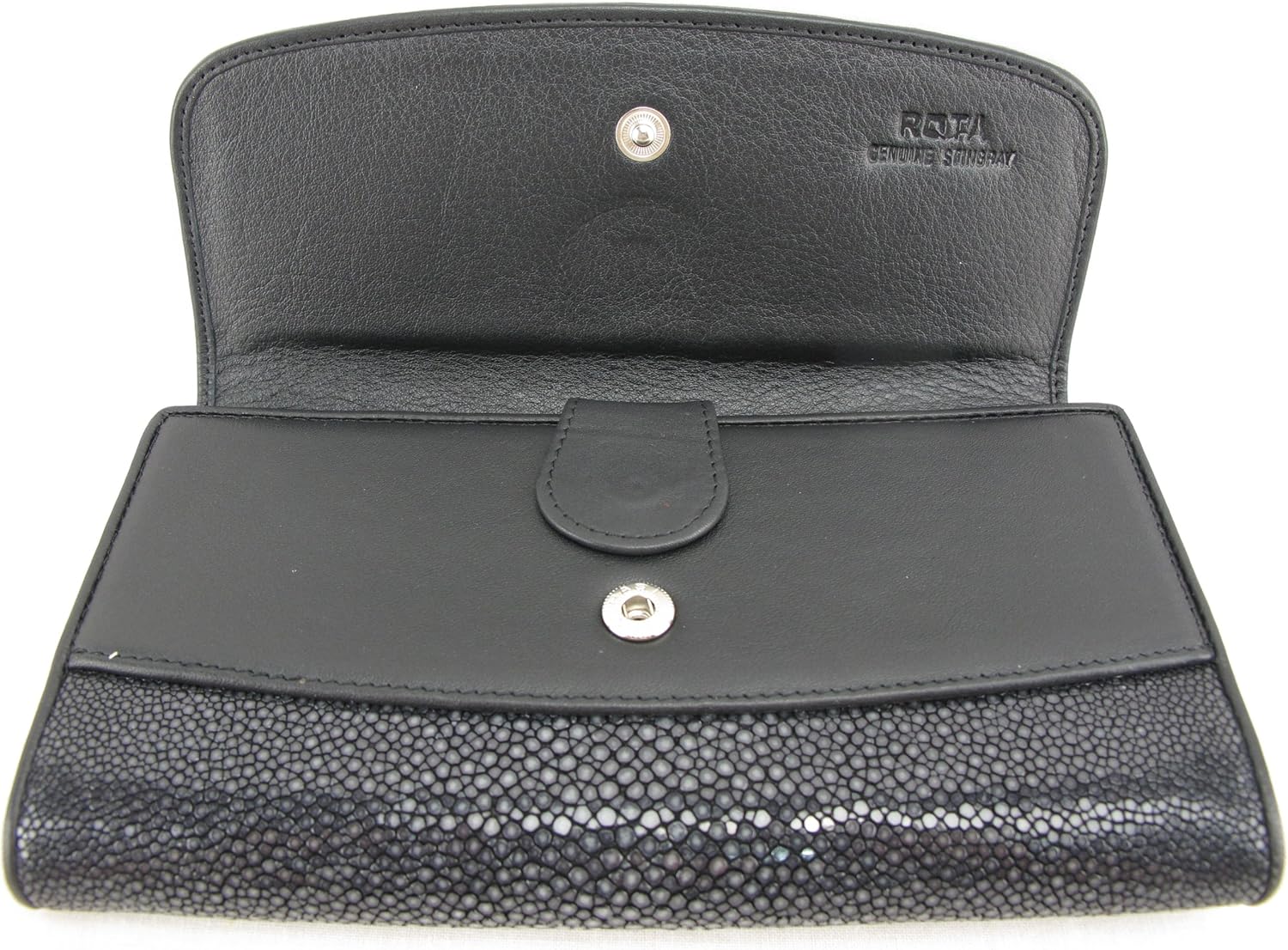 Genuine Polished Stingray Skin Women's Trifold Clutch Wallet (Polished Black) (Black)