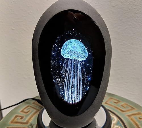 Miniatura 2 de Medusa de cristal de arte dorado con fondo negro 5 pulgadas