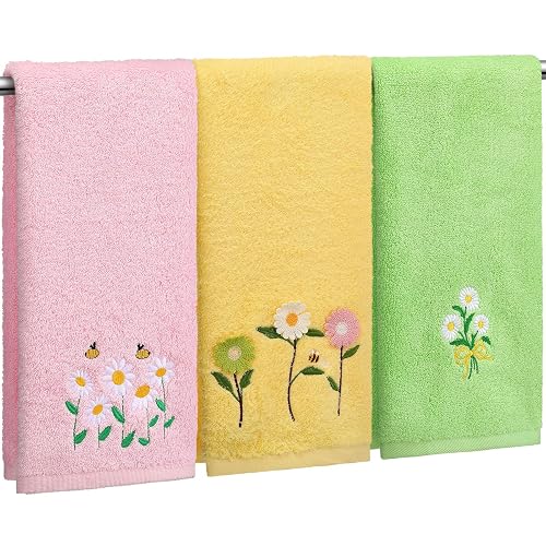 Remagr 3 Pcs Floral Hand Towels Set 100% Cotton Pastel
