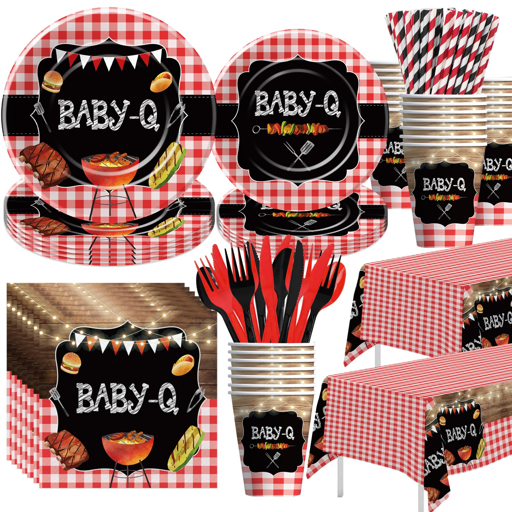 Baby Q Baby Shower Decorations Tableware - BBQ Baby Shower Decorations, Paper Plate, Cup, Napkin, Tablecloth, Cutlery, Straw, BBQ Plates And Napkins Party Supplies | Serve 24