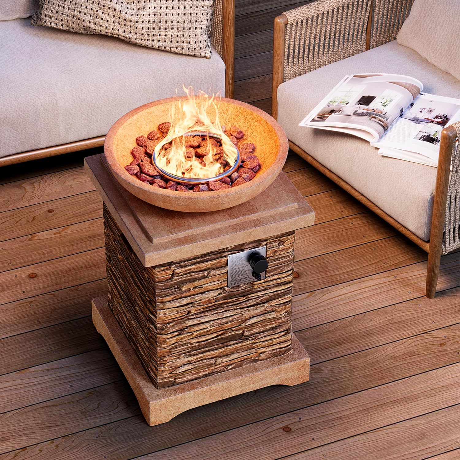 HOMPUS Propane Fire Pits for Outside 40,000 BTU Gas Fire Pit Table 20-inch Patio Square Smokeless Concrete Fire Table Lava Rocks and Rain Cover for Garden,Deck,Pool,Backyard, CSA Certified