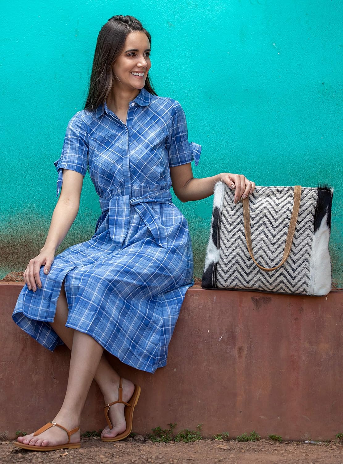 Myra Bag Zebra Print Purse - Canvas Bag for Women with Hairon Leather, Chevron Zig Zag Pattern and Genuine Cow Hide - Image 2