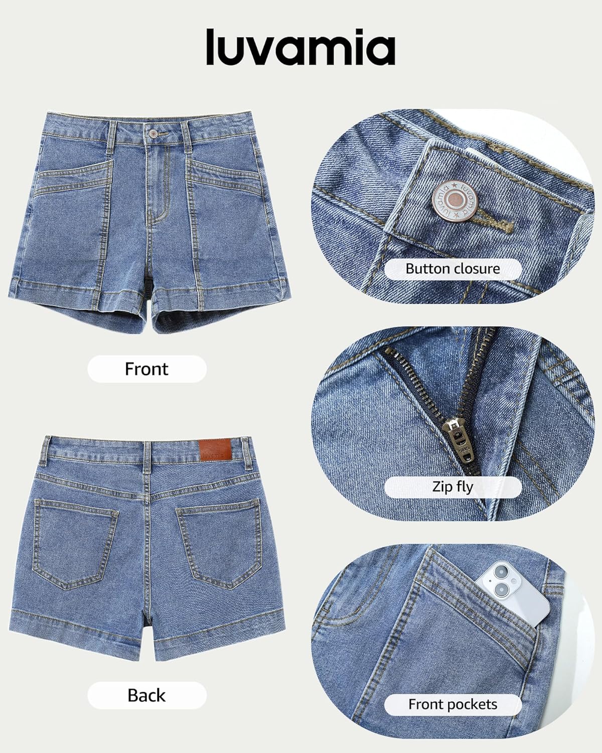 luvamia Jean Shorts for Women High Waisted Stretchy Denim Jorts Trendy Casual Distressed Cut Off Shorts with Pockets - Image 5