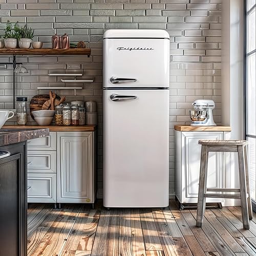 Miniatura 2 de Frigidaire, Refrigerador RETRO de 2 puertas tamaño apartamento con congelador superior, asas cromadas, 7.5 pies cúbicos