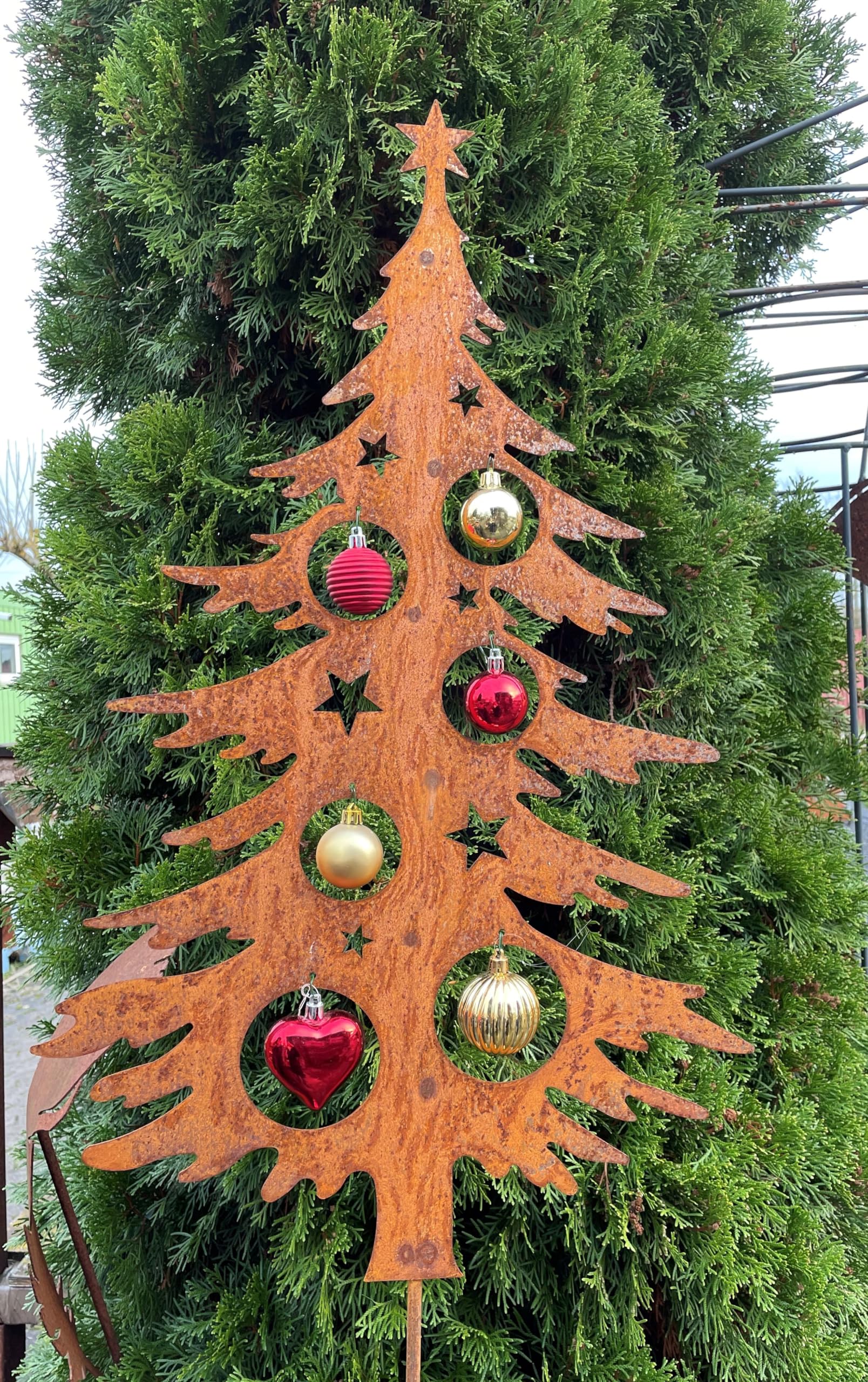 Tannenbaum zum Dekorieren 70cm Tanne zum Stecken Gartenstecker Weihnachtsbaum Christbaum Edelrost Gartendeko Rost Weihnachtsdeko Metall Rostfigur Outdoor Weihnachtsschmuck