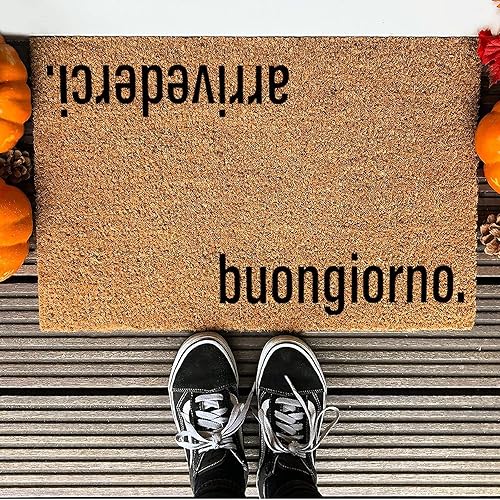 Miniatura 4 de Arrivederci Buongiorno - Felpudo italiano de bienvenida de fibra de coco, rústico para interiores y exteriores, tapete de entrada para el hogar,