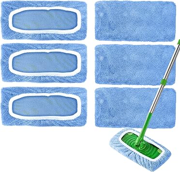 6 Pack Reusable Microfiber Mop Pads Compatible with Swiffer Sweeper, Washable Dry Sweeping Cloths & Wet Mopping Cloths Wet Pads Refill for Floor Cleaning Mop is Not Included