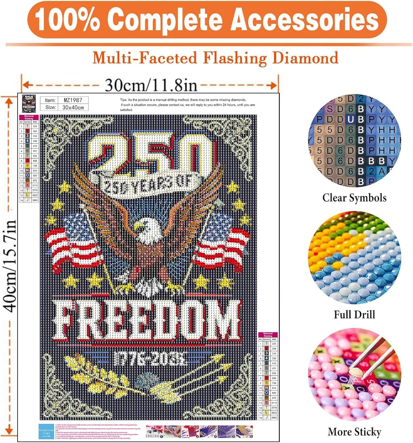 igoodom Diamond Art Kits for Adults, Independence Day Diamond Painting Kit, Full Drill Round July 4th Diamond Art Kits, DIY Gem Art and Crafts for Home Wall Decor Gift 12x16inch
