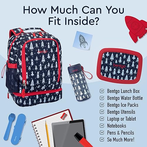 Miniatura 4 de Bentgo Kids Prints 2 en 1 mochila y lonchera aislada duradera, ligera, colorido estampado para niñas y niños, tela resistente al agua, correas con