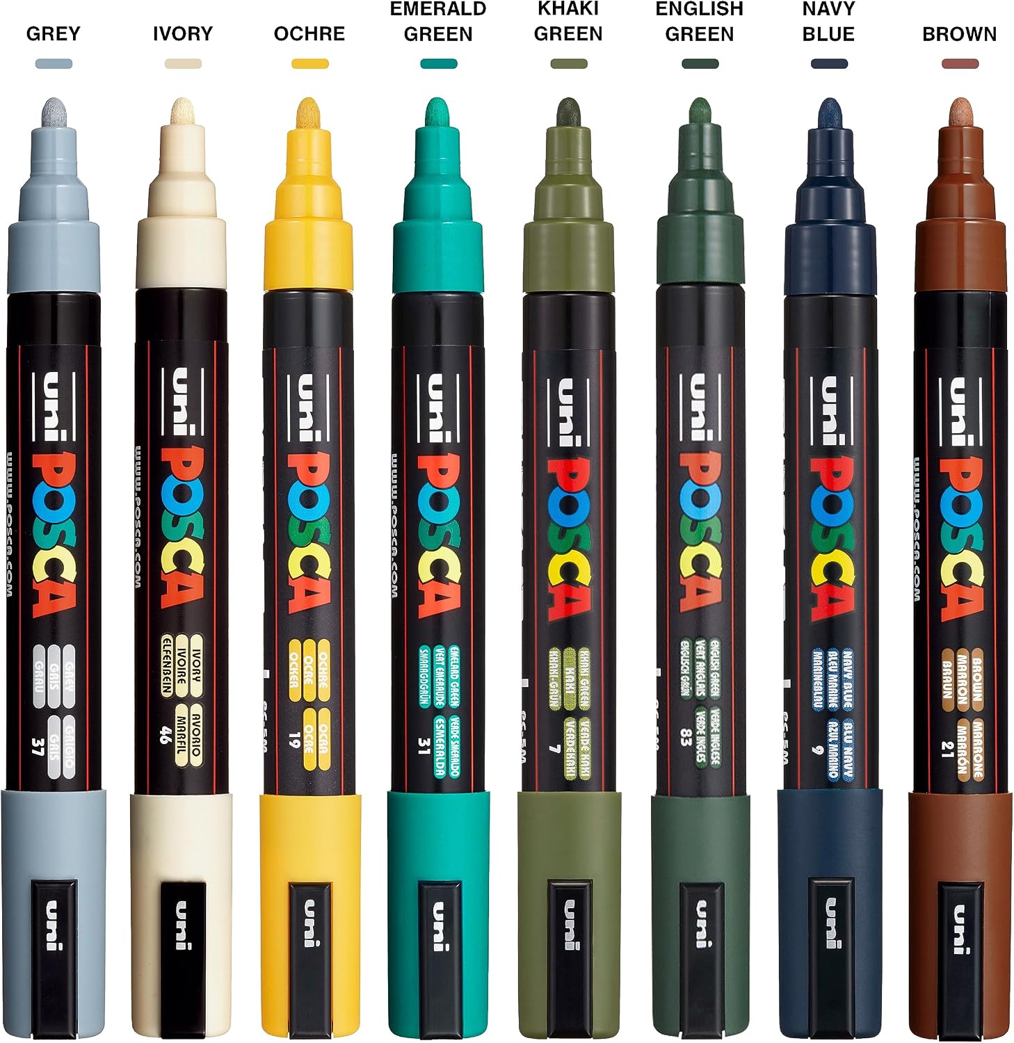 uni POSCA PC-5M Water-Based Paint Markers, Reversible Medium Tip (1.8-2.5mm), Earthtone Ink Colors, 8 Pack