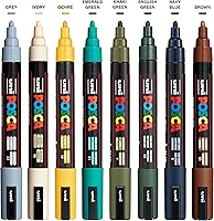 Vista 2 de UNI POSCA PC-5M - Rotuladores de pintura a base de agua, punta reversible media (1.8-2.5mm), colores de tinta tonos tierra, pack de 8