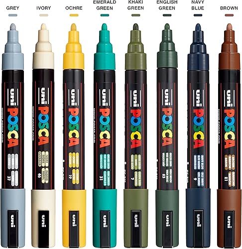 Miniatura 2 de UNI POSCA PC-5M - Rotuladores de pintura a base de agua, punta reversible media (1.8-2.5mm), colores de tinta tonos tierra, pack de 8