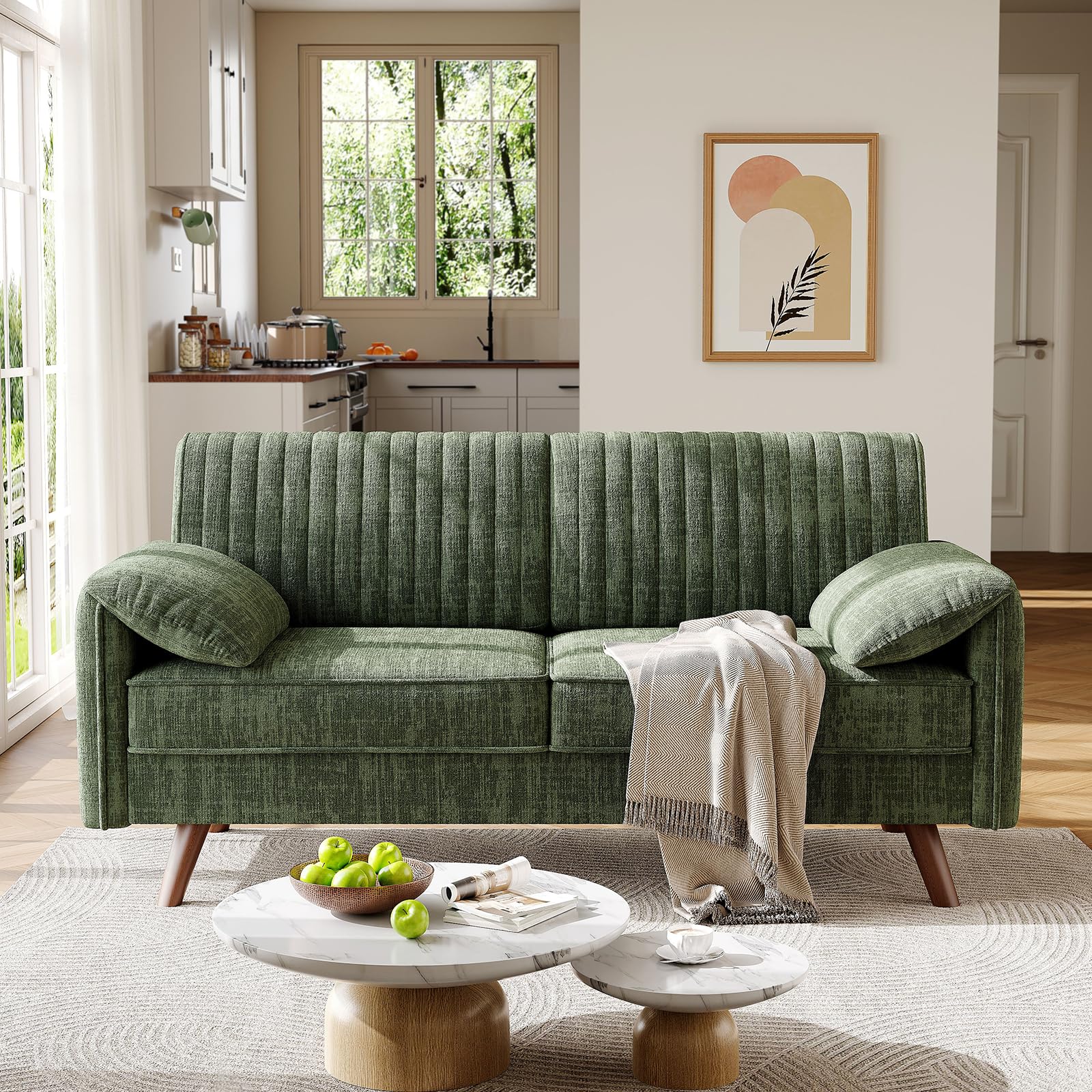 64.5" Loveseat for Living Room, Comfy Chenille Love Seat with Padded Arms & Springs Cushions, Easy Assembly, Small Couch Sofa for Apartment, Bedroom, Green