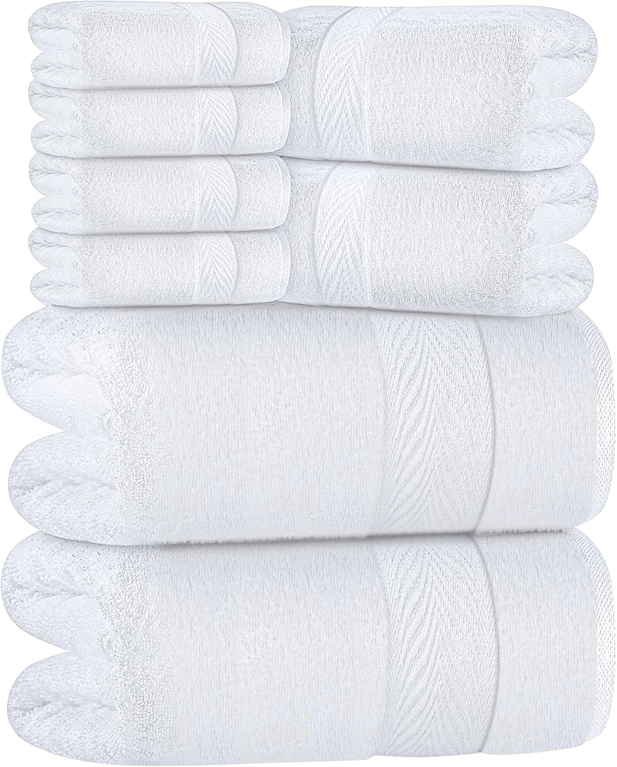 Oakias Premium Towel Set 600 GSM 8 Piece White - 100% Ring Spun Cotton Highly Absorbent Towels Set - Super Soft Bathroom Towel Set - Hotel Quality Double Stitched Hem - Ideal for Hotels, Spa, Gyms