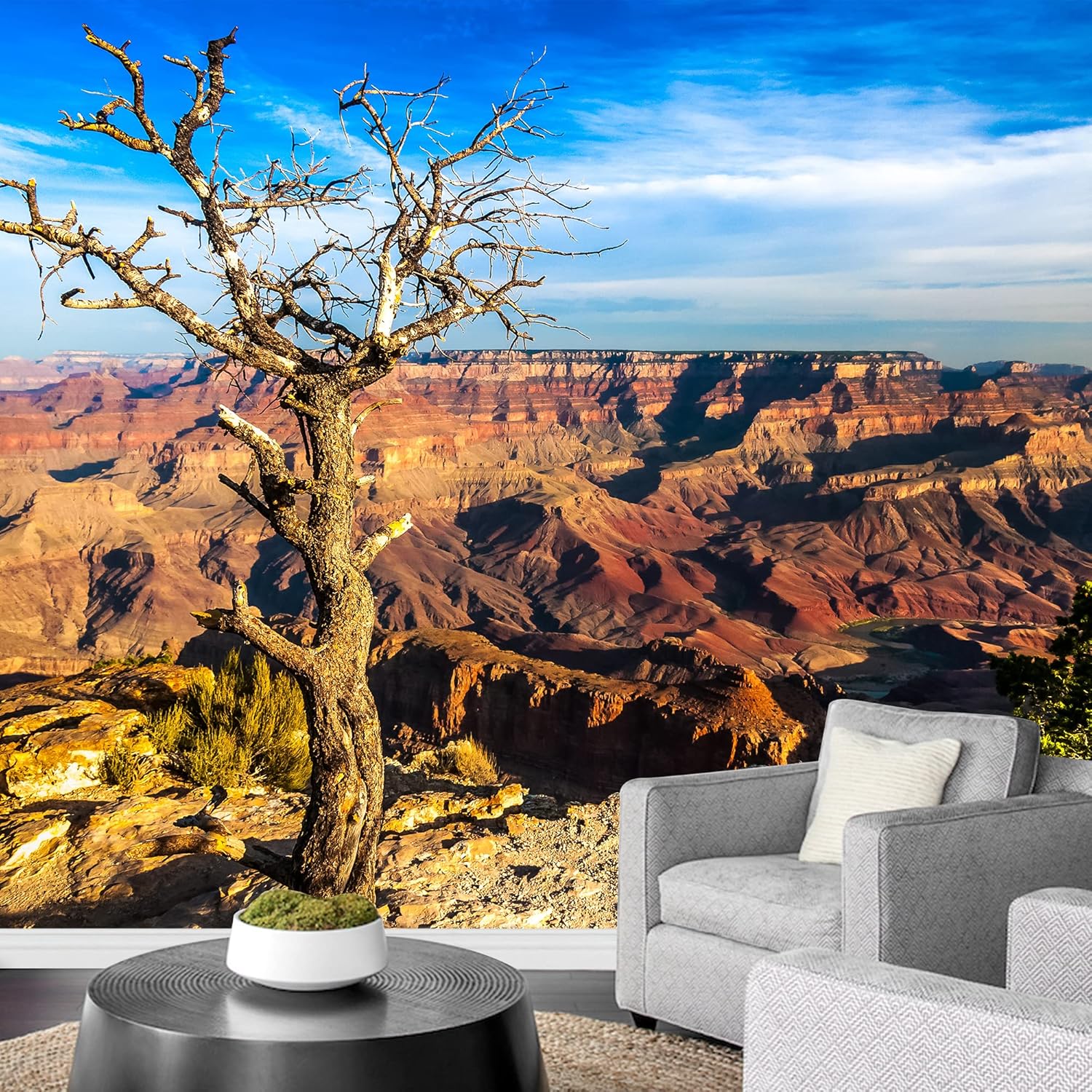wall26 - Landscape View of Grand Canyon with Dry Tree in Foreground, Arizona, USA - Removable Wall Mural | Self-Adhesive Large Wallpaper - 100x144 inches