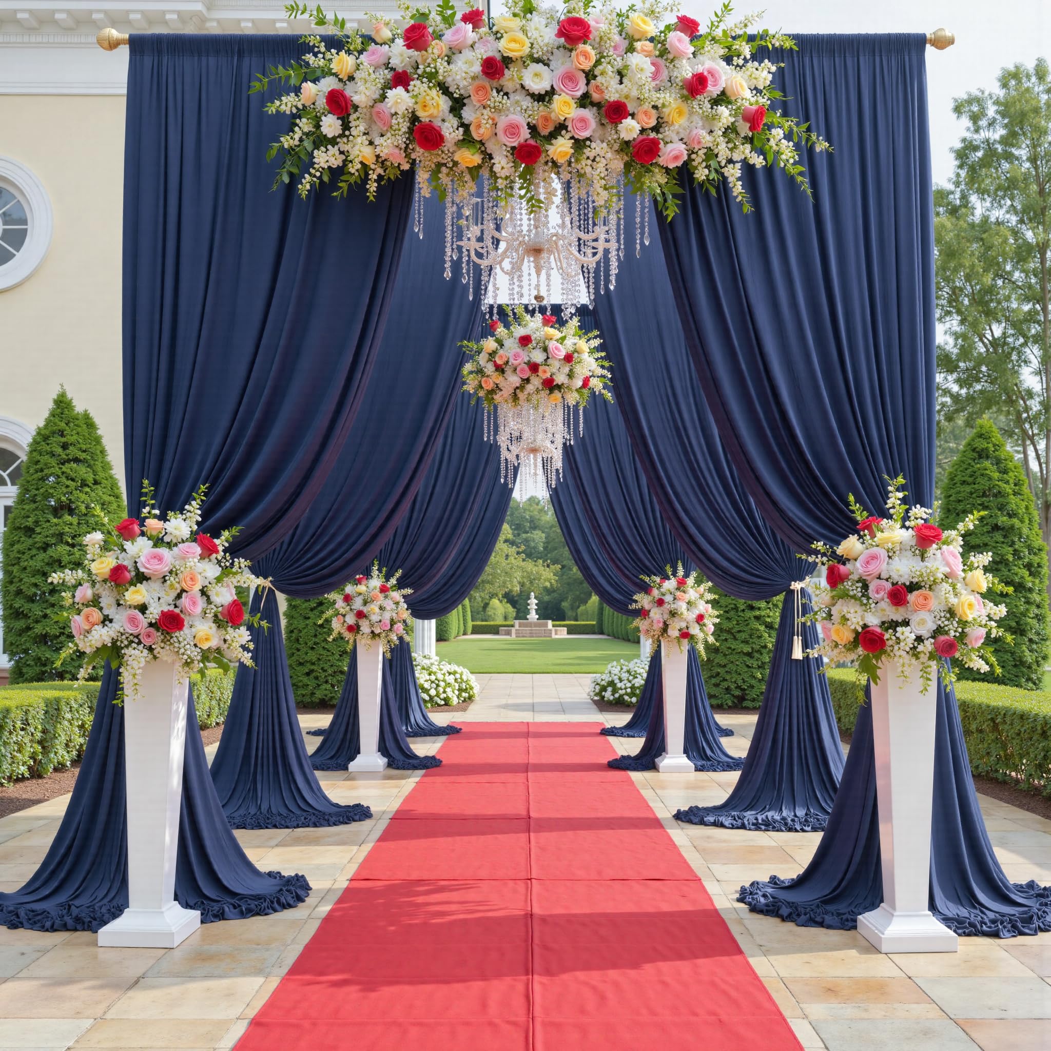 20ftx12ft Wrinkle Free Navy Blue Backdrop Curtain, 4 Panels 12FT Height Navy Blue Wedding Backdrop Drapes, Silky Polyester Back Drop Cloth for