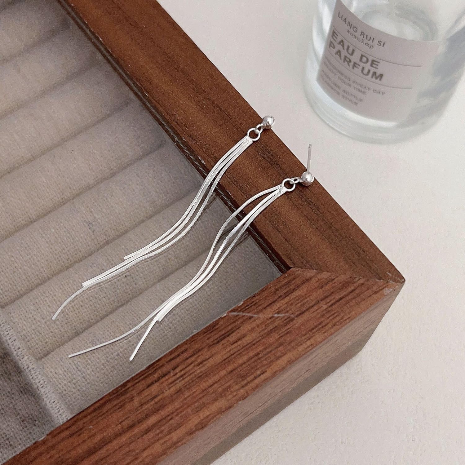 925 Sterling Silver Long Gold Dangle Earrings for Women, Tassel Threader Earrings, Elegant Sparkly Chandelier Drop Earrings, Dainty Dang - Image 6