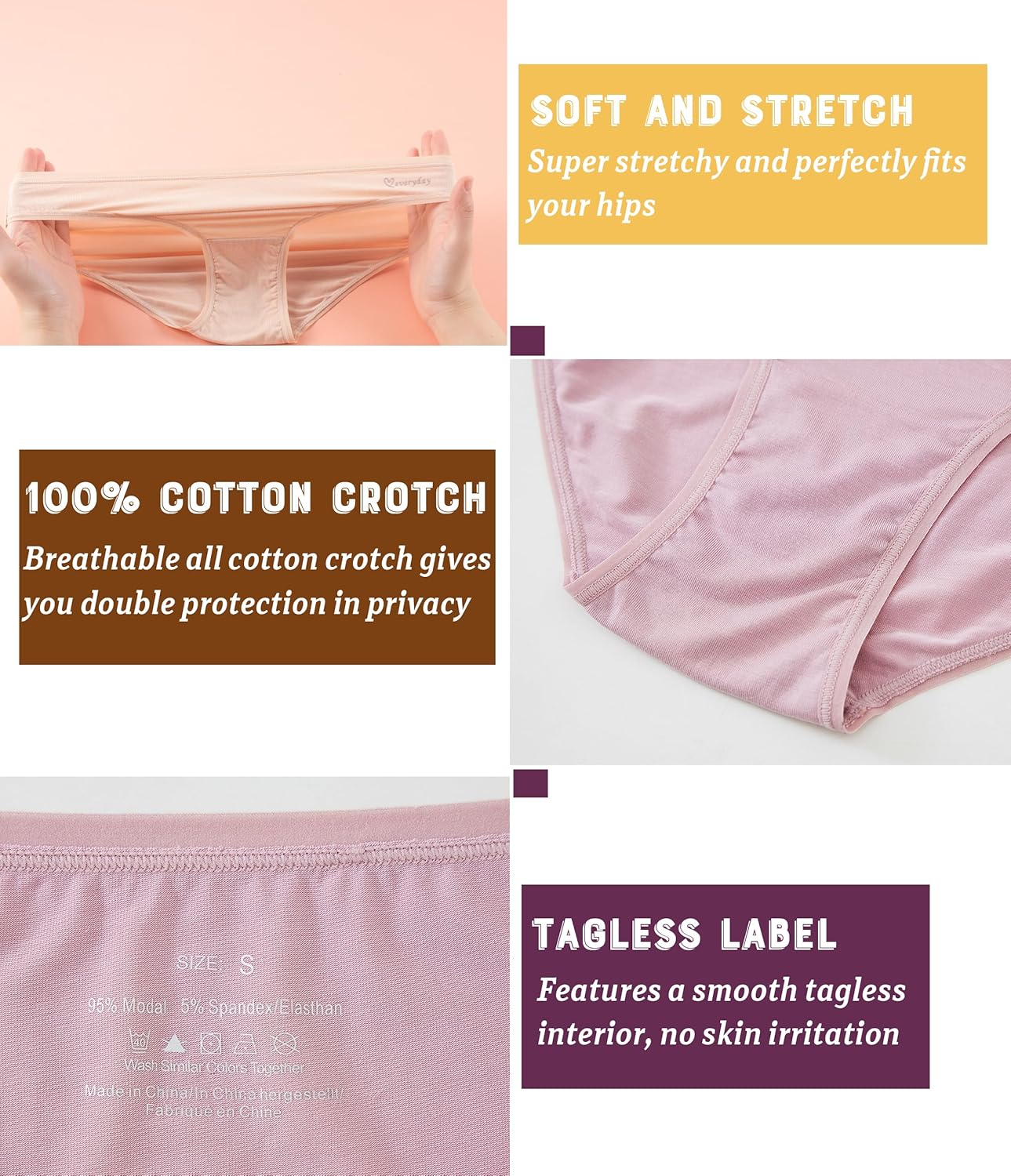 ANLIQI Modal Underwear Women Supersoft Bikini Panties for Women Pack Hi Cut Hipster Breathable Comfy Stretchy Ladies Undies - Image 4